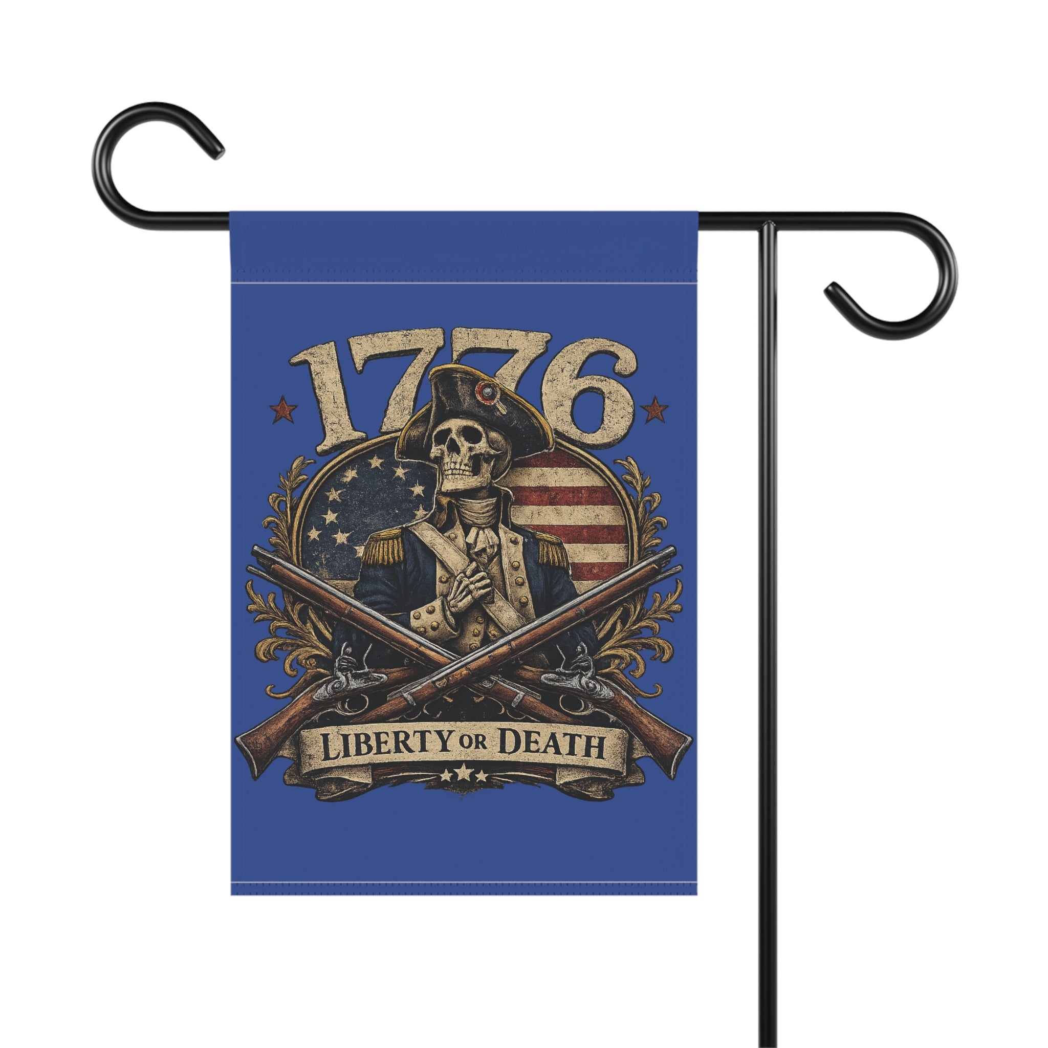 Skully Blue Patriotic 1776 Garden Flag – 'Liberty or Death' Eagle House Banner