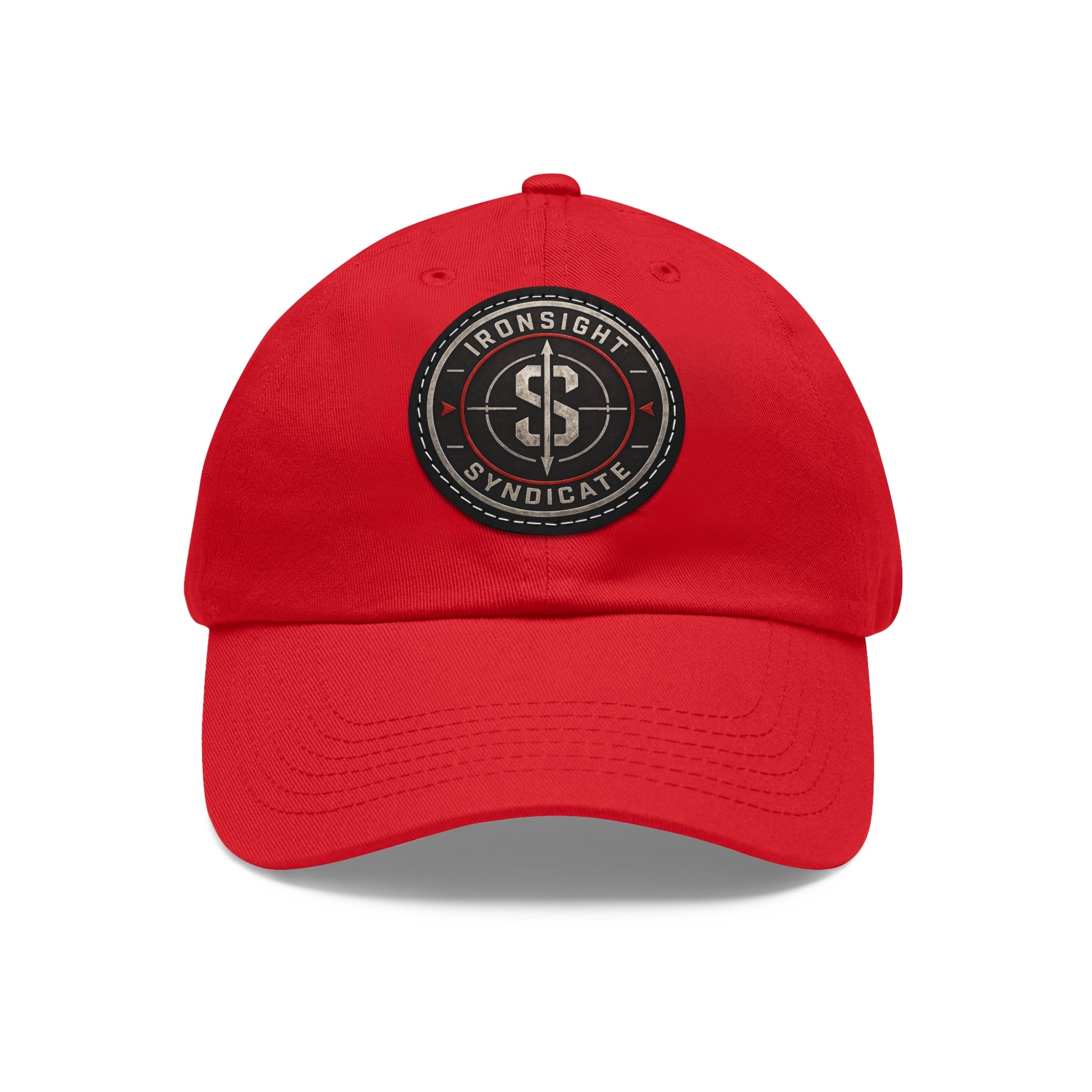 Embroidered Round Leather Patch Dad Hat – Ironsight Syndicate Logo