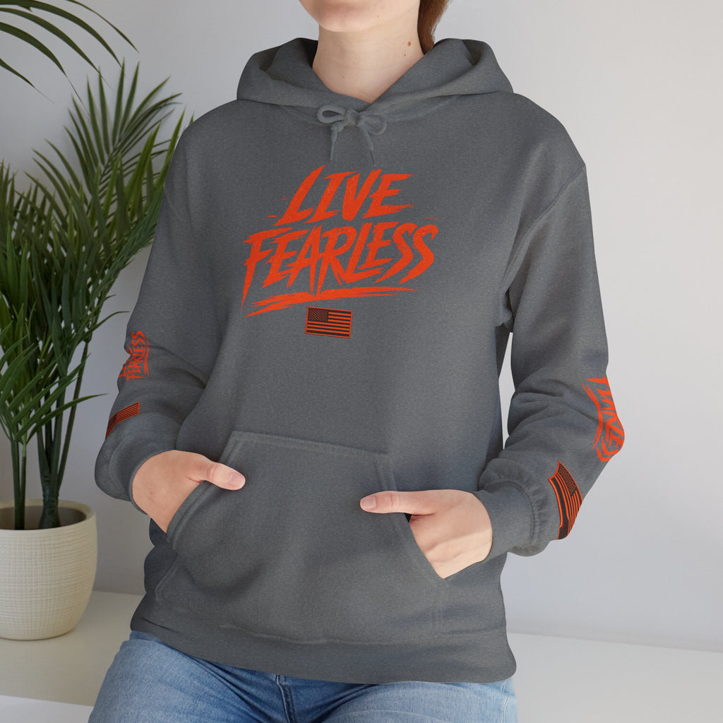 Live Fearless Hoodie (Orange)| Premium Heavy Weight-Military-Inspired Patriotic Hoodie | Ironsight Syndicate