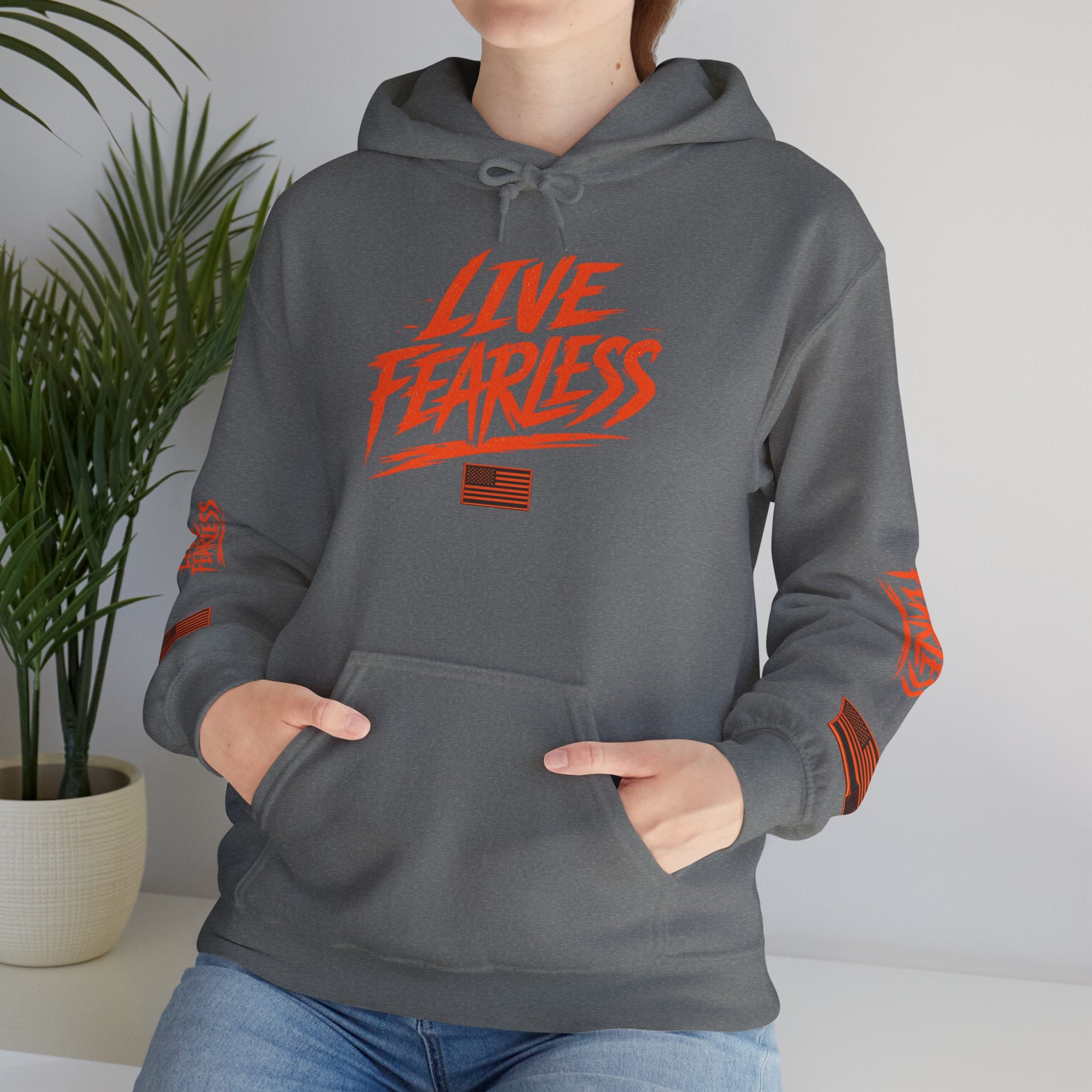 Live Fearless Hoodie (Orange)| Premium Heavy Weight-Military-Inspired Patriotic Hoodie | Ironsight Syndicate
