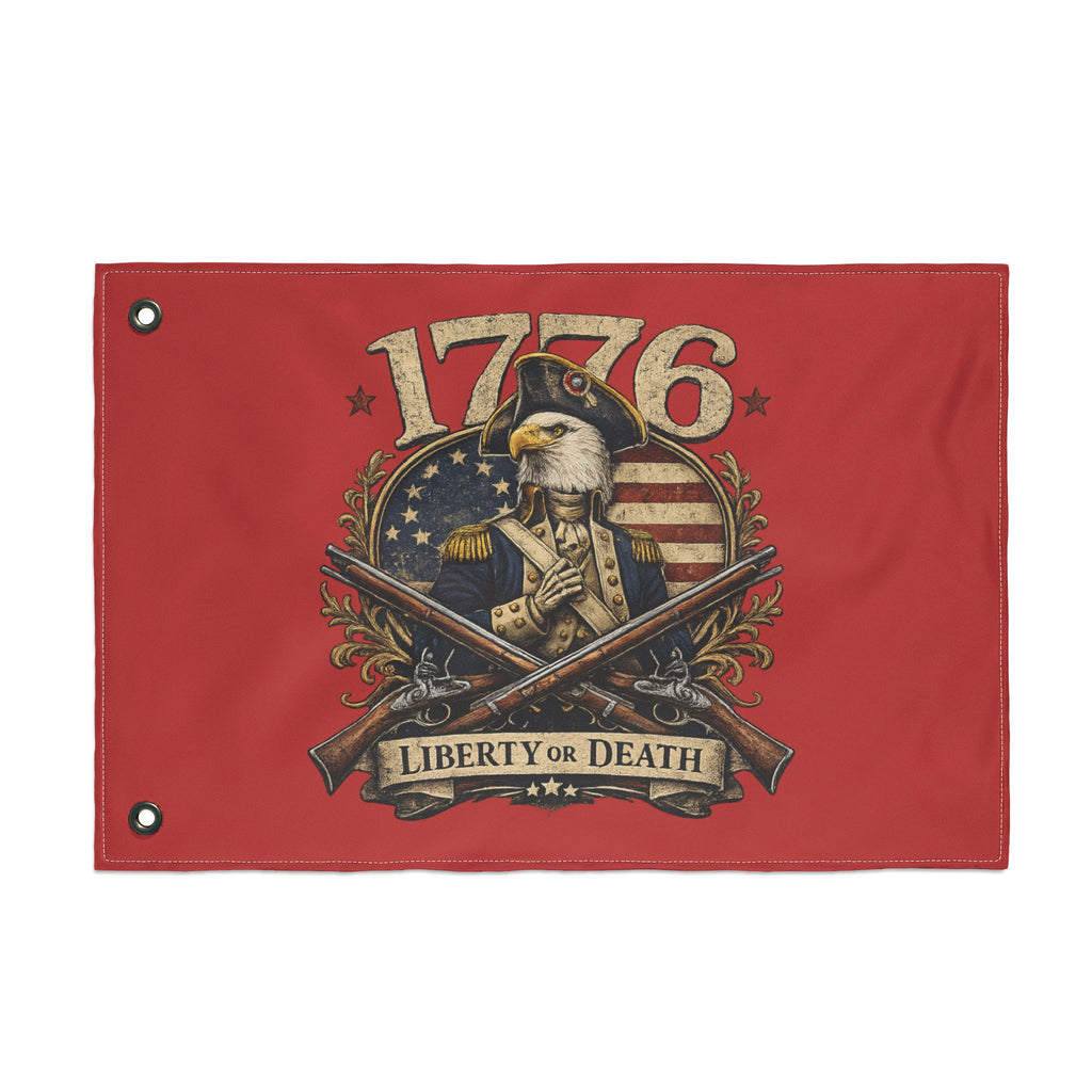Red 1776 Liberty or Death Bald Eagle American Flag | Patriotic Revolutionary War Banner for Veterans & Patriots