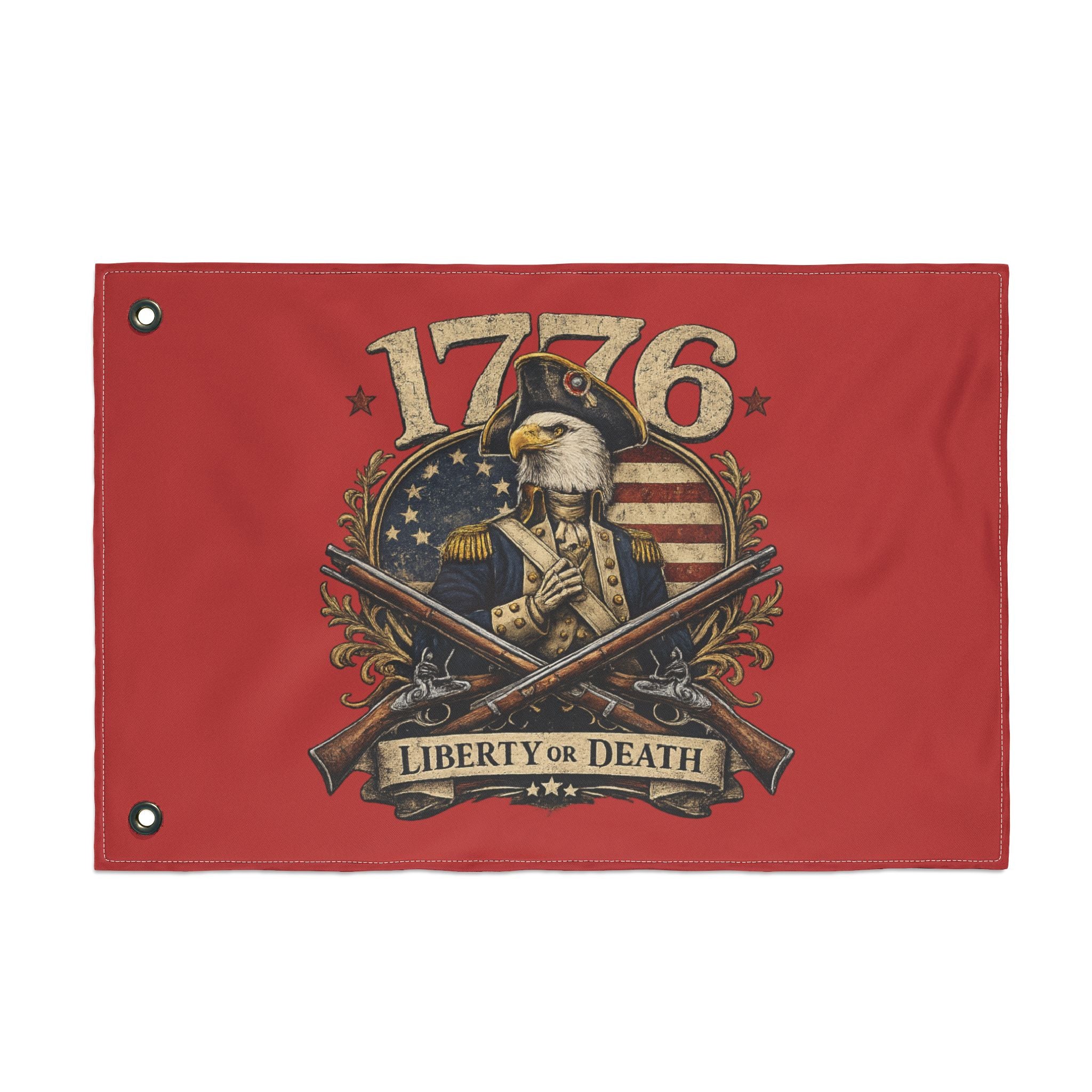 Red 1776 Liberty or Death Bald Eagle American Flag | Patriotic Revolutionary War Banner for Veterans & Patriots