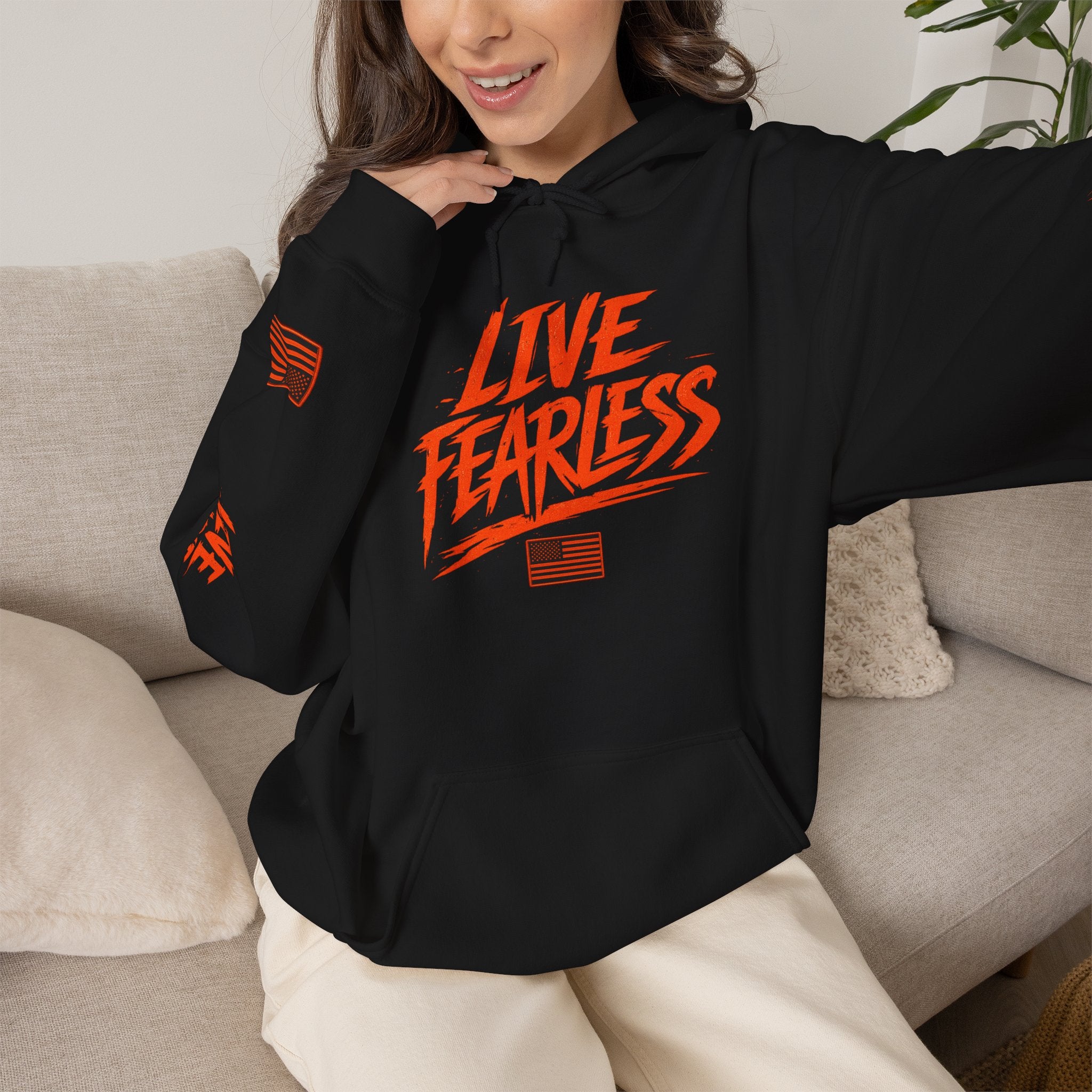 Live Fearless Hoodie (Orange)| Premium Heavy Weight-Military-Inspired Patriotic Hoodie | Ironsight Syndicate