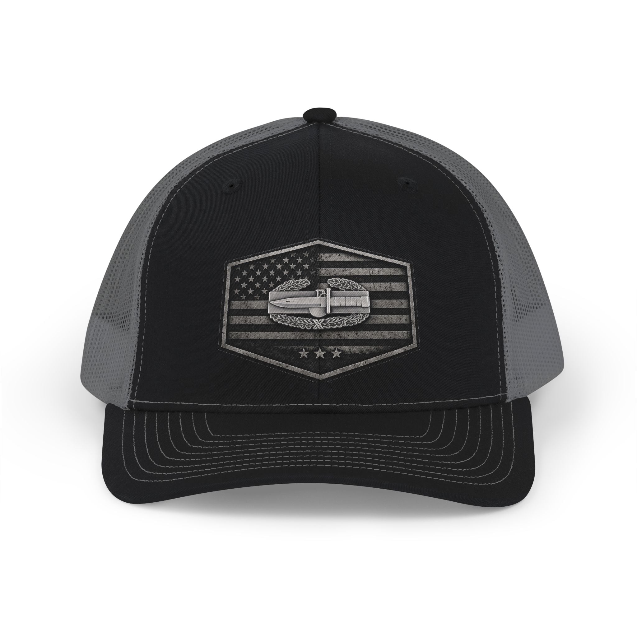 American Flag Combat Action Badge Trucker Cap - Tactical Snapback Mesh Hat - O | Ironsight Syndicate