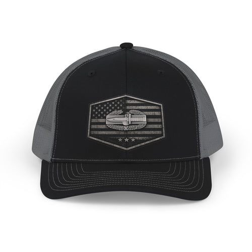 American Flag Combat Action Badge Trucker Cap - Tactical Snapback Mesh Hat - O | Ironsight Syndicate
