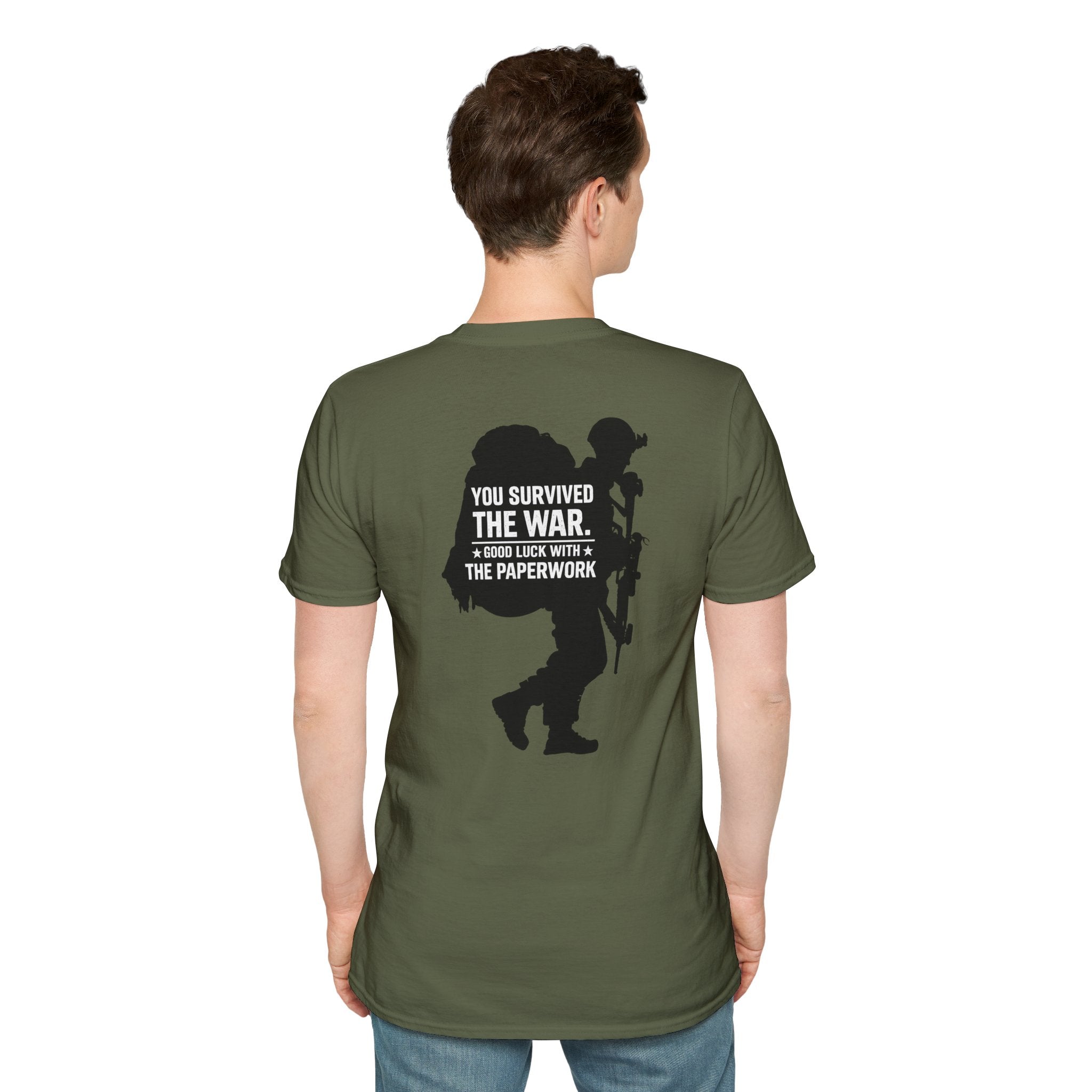 You Survived the War, Good Luck with the Paperwork T-Shirt (Black Graphic)