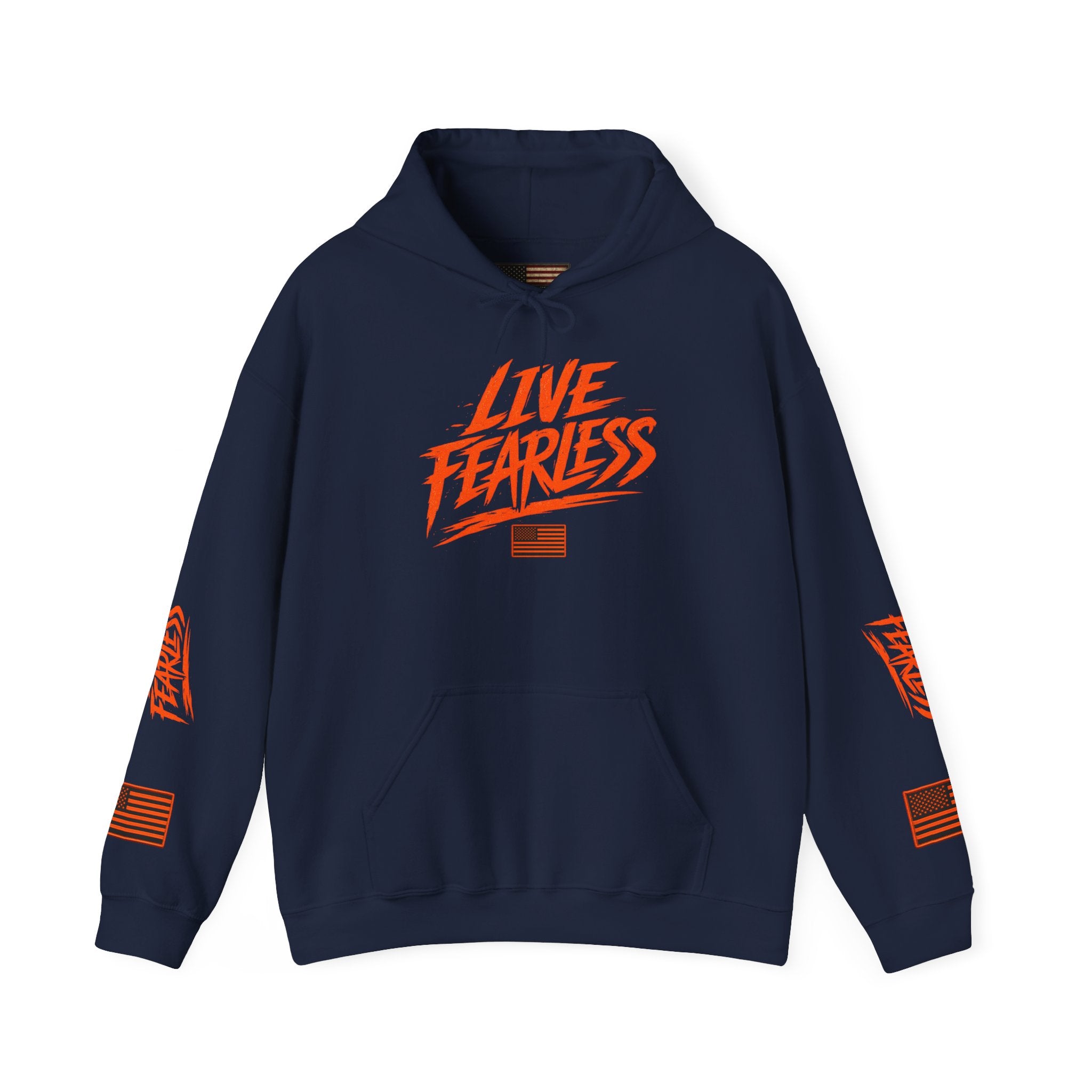 Live Fearless Hoodie (Orange)| Premium Heavy Weight-Military-Inspired Patriotic Hoodie | Ironsight Syndicate