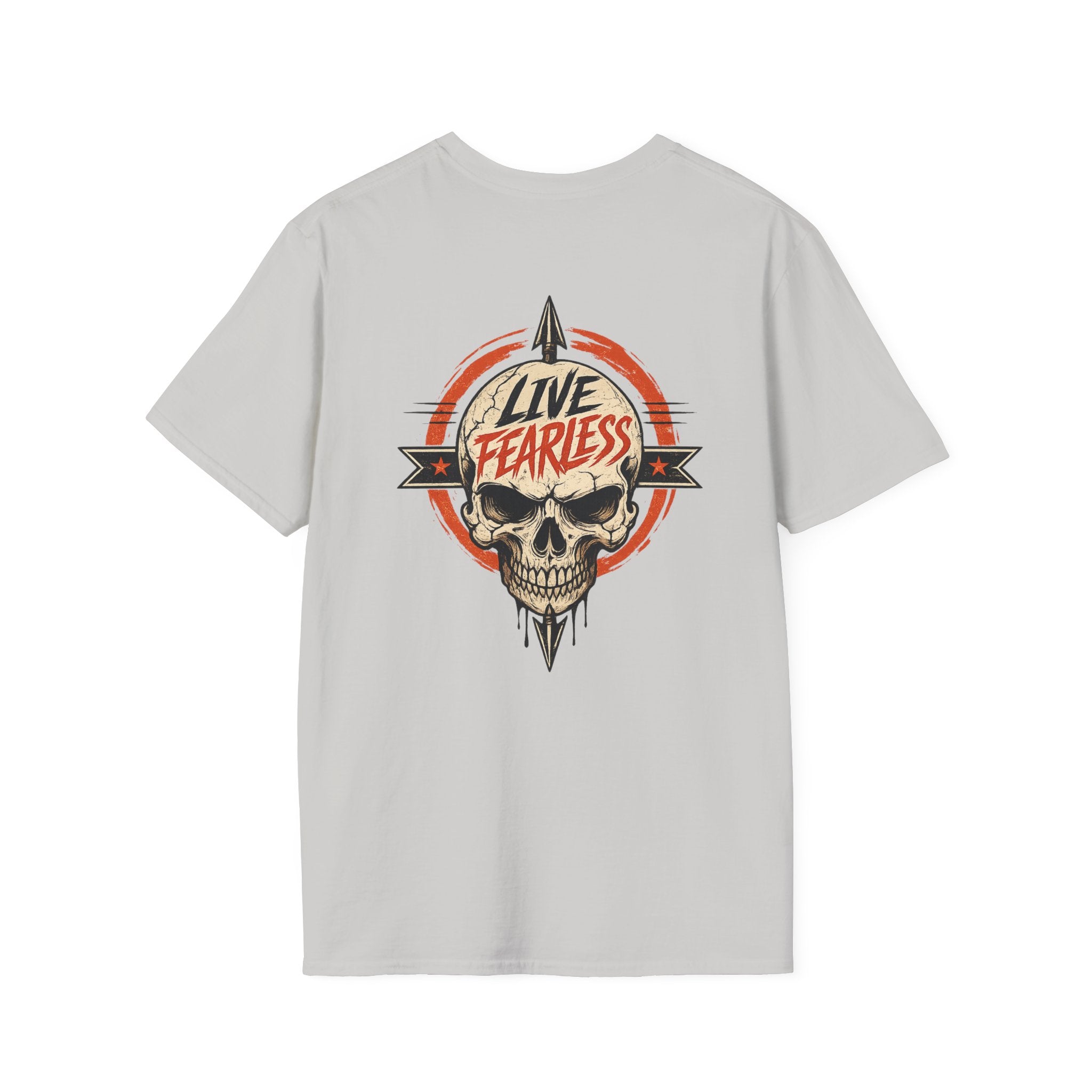Live Fearless Skull Military T-Shirt (Front and Back) - Ice Grey | Ironsight Syndicate