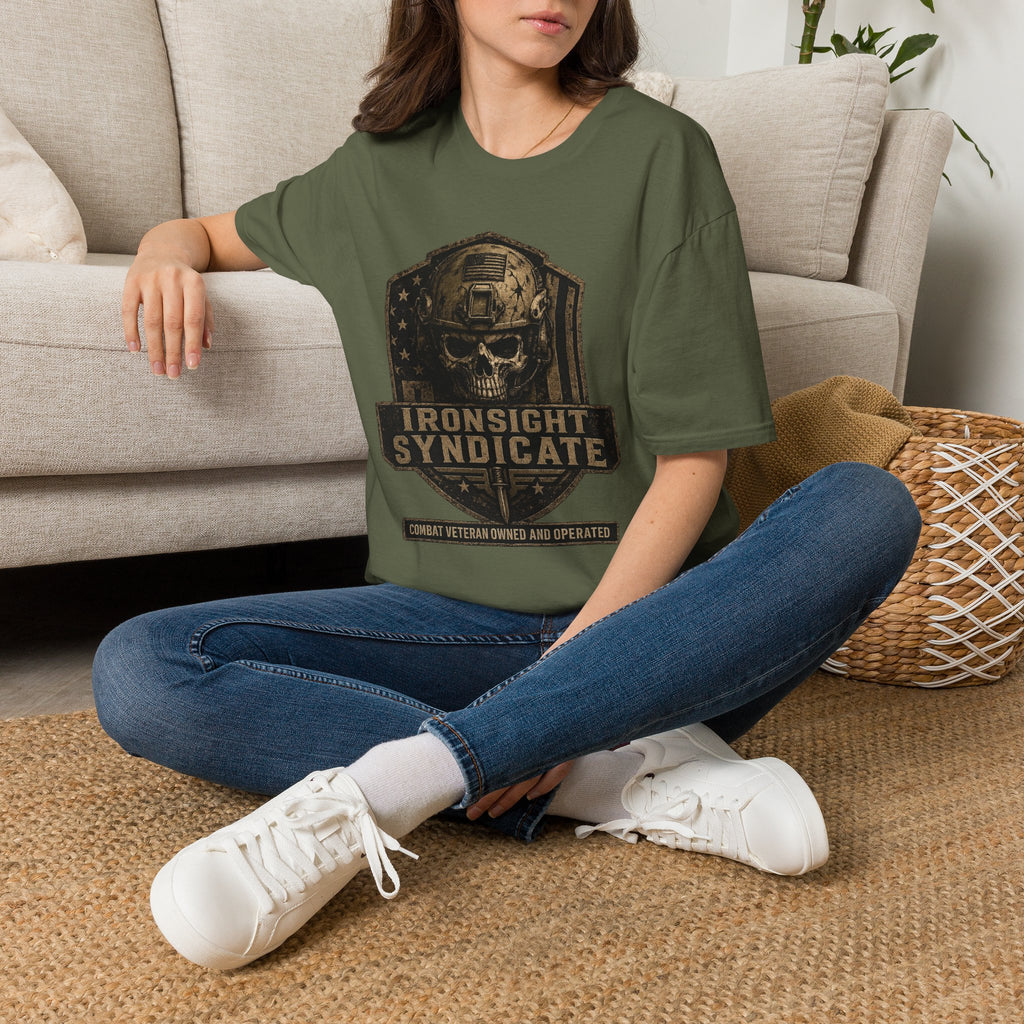Ironsight Syndicate Tactical Skull T-Shirt | Patriotic Military Graphic Tee for Veterans & Patriots, Adult (13 and up), unisex
