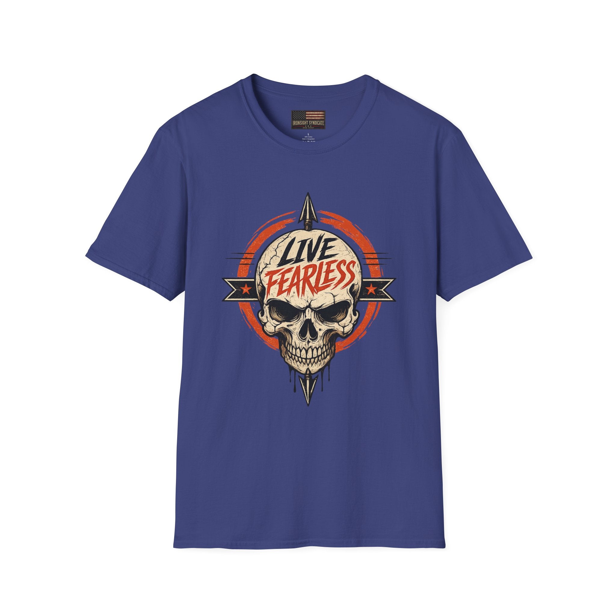 Live Fearless Skull Military T-Shirt (Front and Back) | Ironsight Syndicate