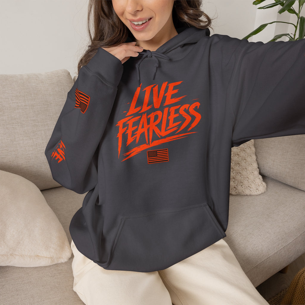 Live Fearless Hoodie (Orange)| Premium Heavy Weight-Military-Inspired Patriotic Hoodie | Ironsight Syndicate