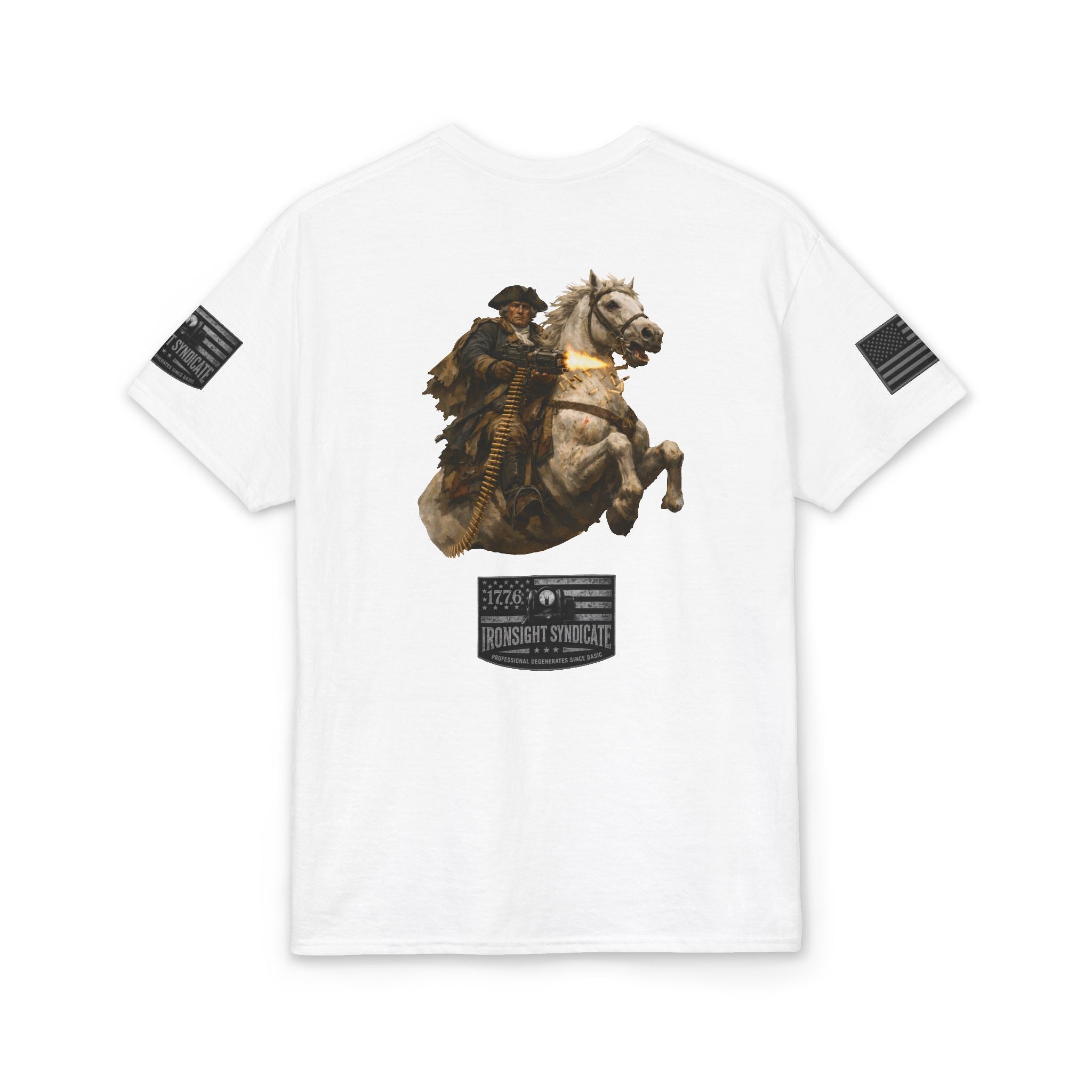 Machine gun George Washington  T-Shirt | Patriotic Military Graphic Tee for Veterans & Patriots, Adult (13 and up), unisex