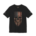 Patriotic American Flag Skull T-Shirt | Military Style Graphic Tee for Veterans & Patriots, Adult (13 and up), unisex