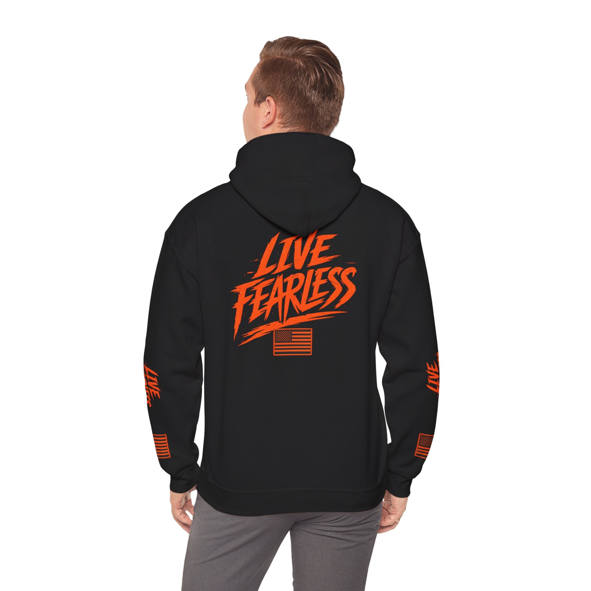Live Fearless Hoodie (Orange)| Premium Heavy Weight-Military-Inspired Patriotic Hoodie | Ironsight Syndicate