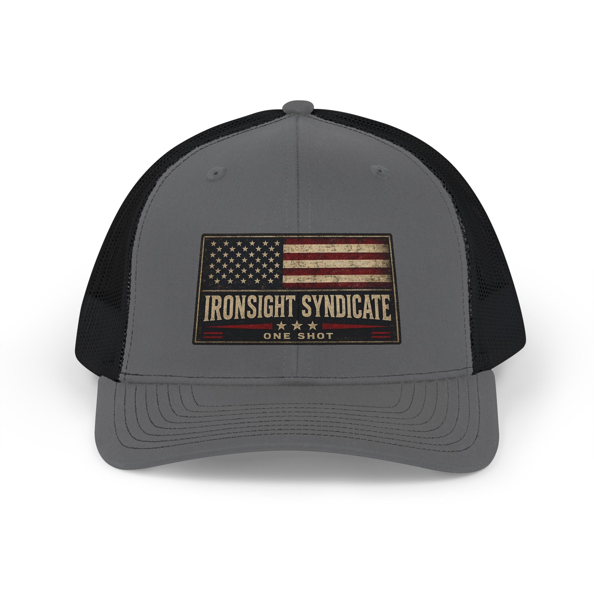 Trucker Cap — Ironsight Syndicate Vintage American Flag Snapback, Adult (13 and up), unisex, male, female