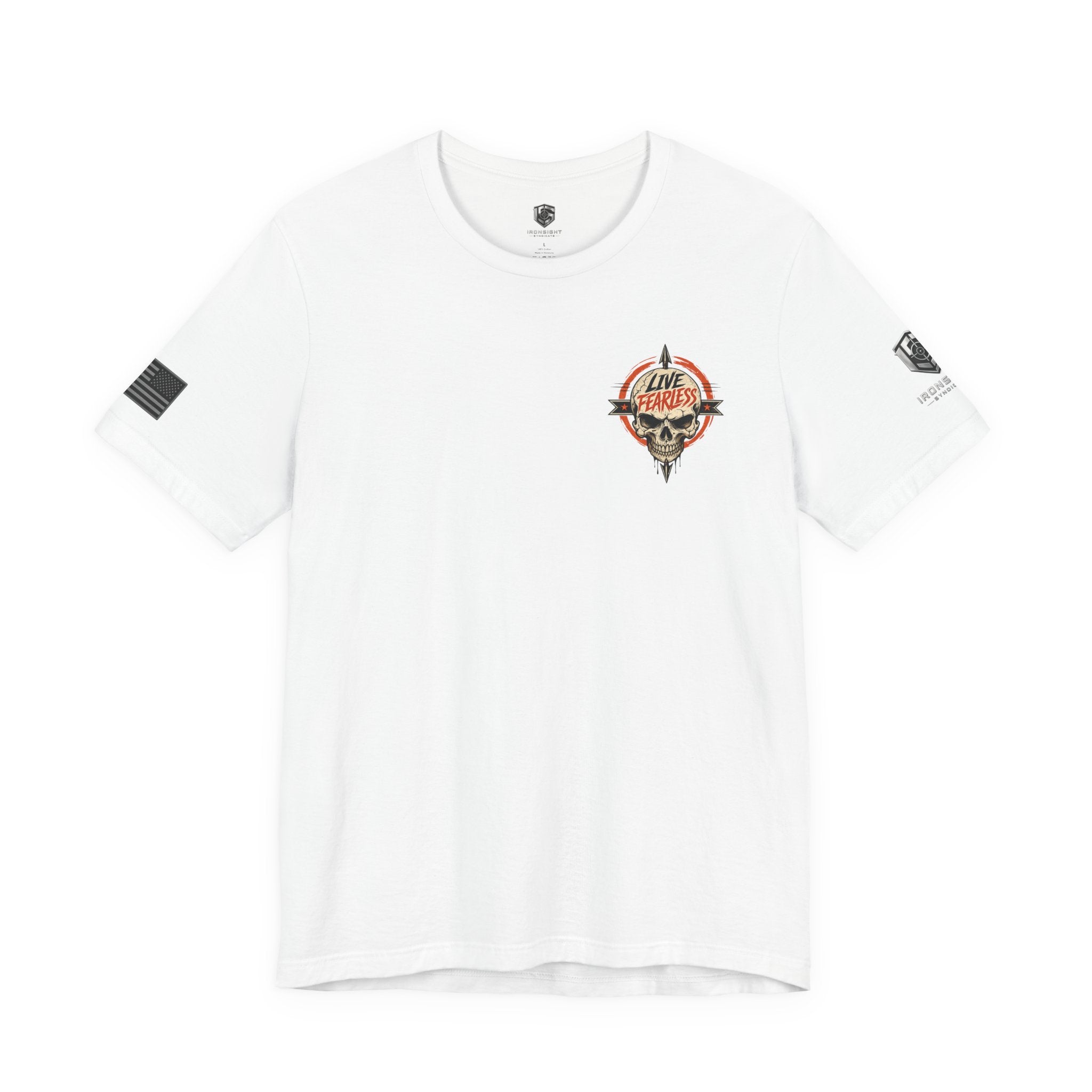 Live Fearless Skull Military T-Shirt - White | Ironsight Syndicate