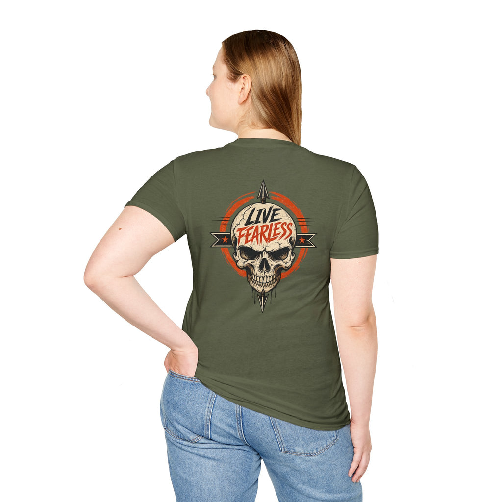 Live Fearless Skull Military T-Shirt (Front and Back) | Ironsight Syndicate