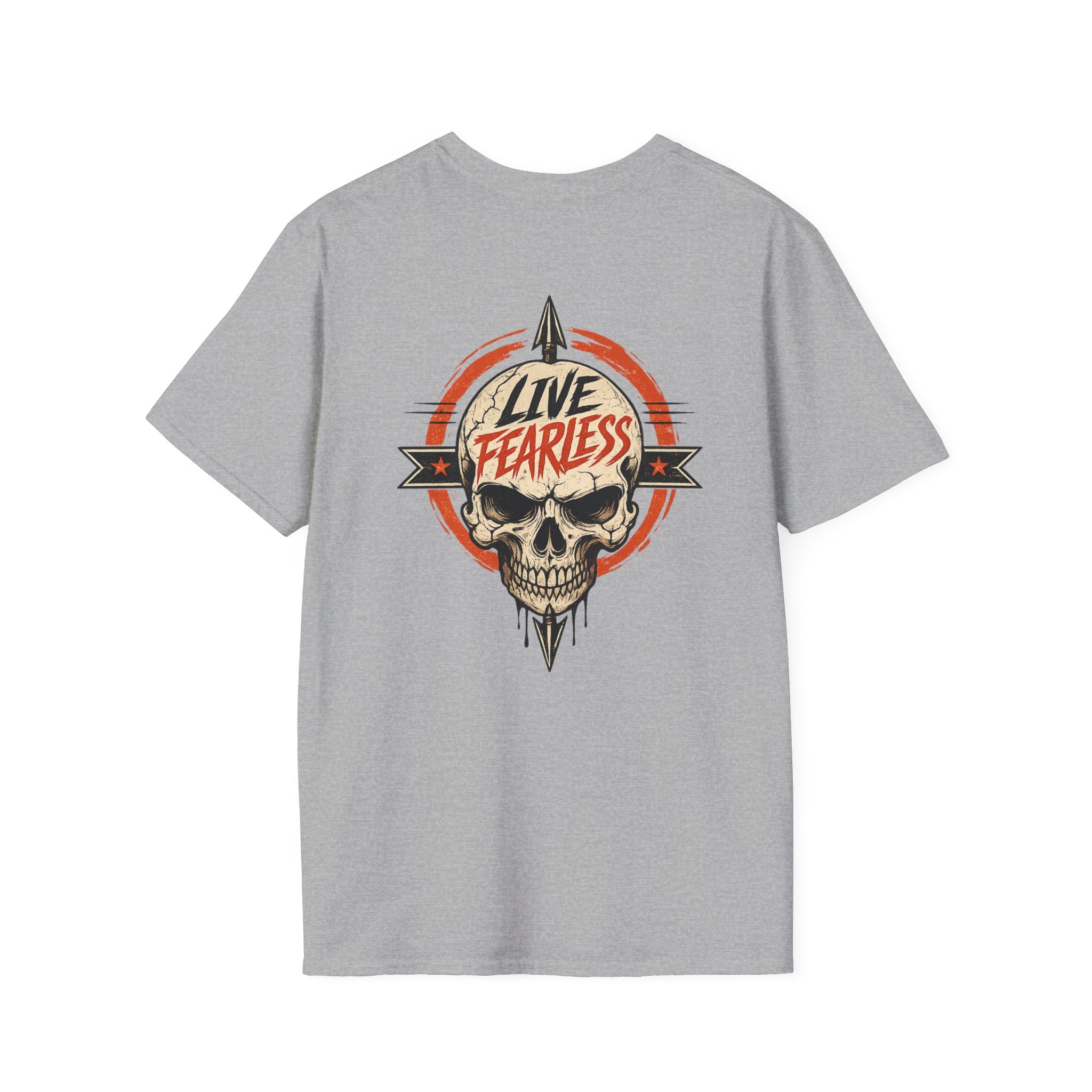 Live Fearless Skull Military T-Shirt (Front and Back) - Sport Grey | Ironsight Syndicate