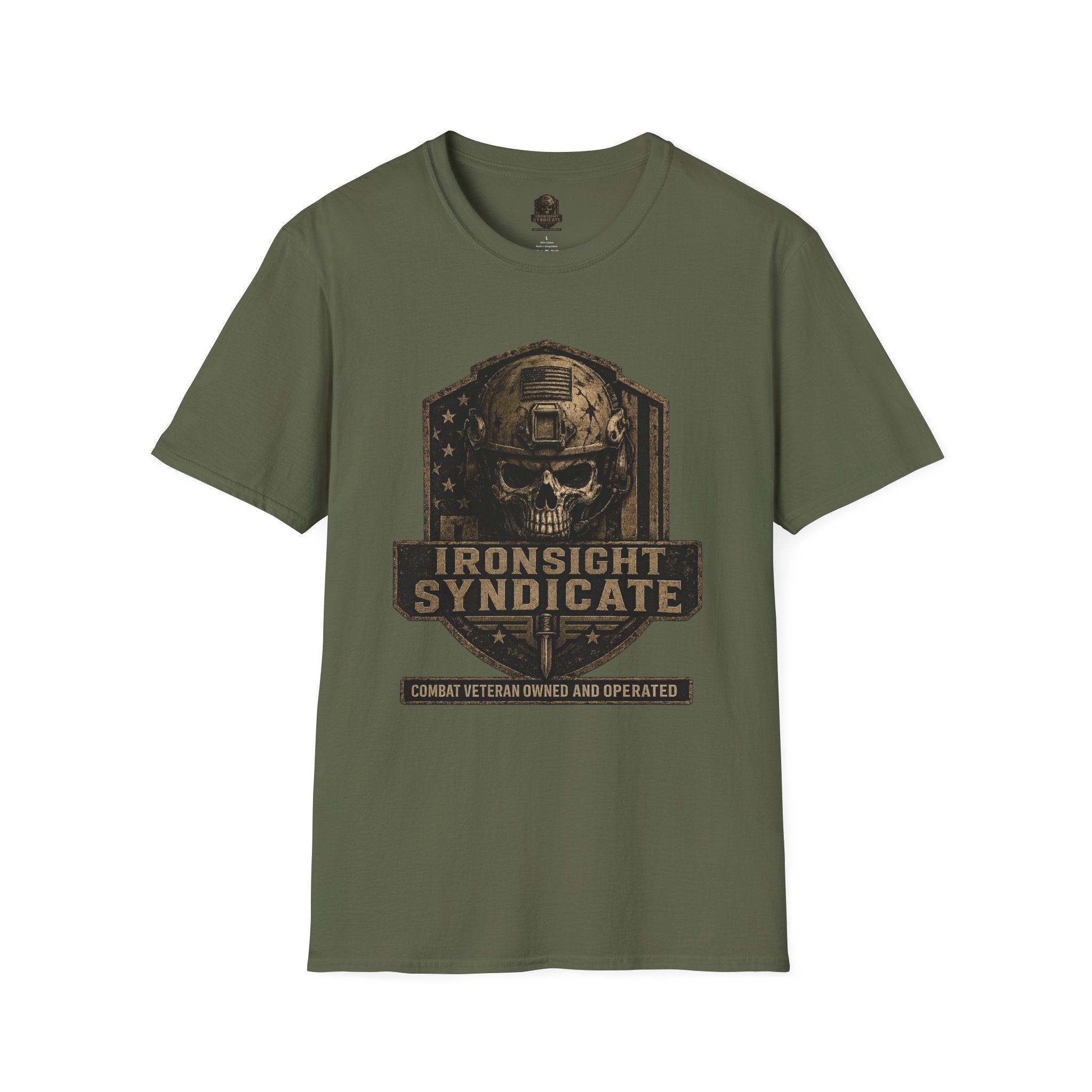 Ironsight Syndicate Tactical Skull T-Shirt | Patriotic Military Graphic Tee for Veterans & Patriots, Adult (13 and up), unisex