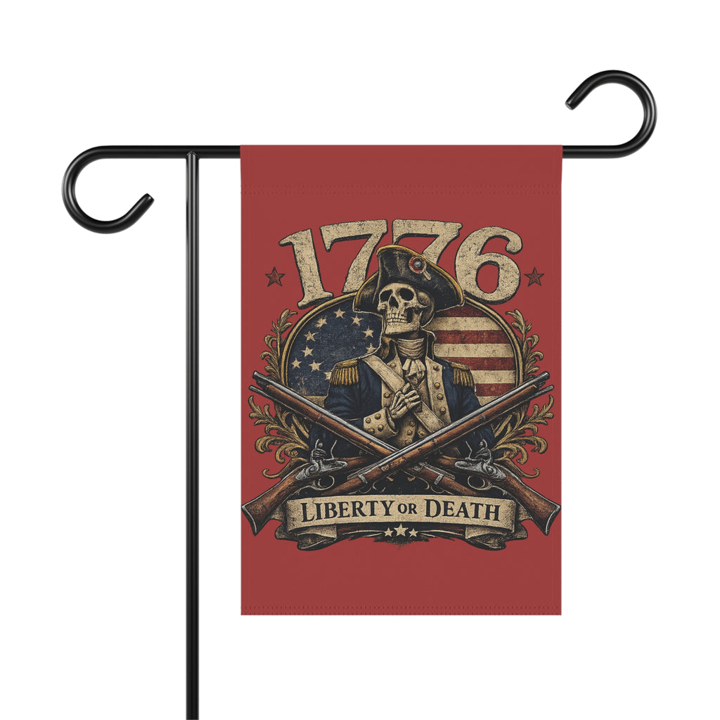 Skully Red Patriotic 1776 Garden Flag – 'Liberty or Death' Eagle House Banner