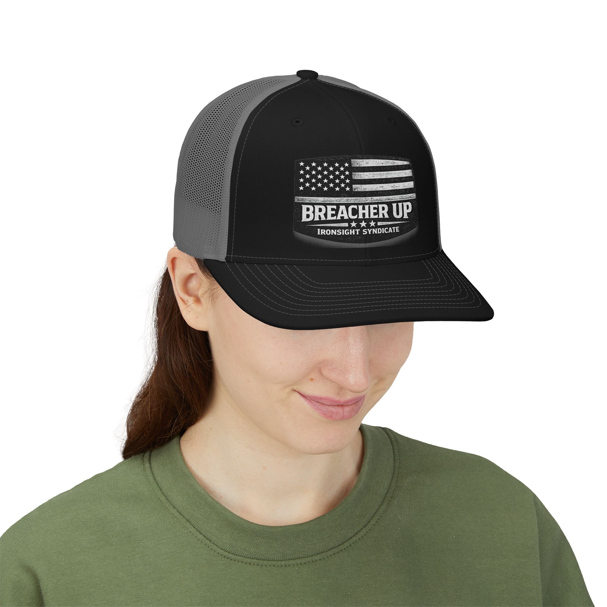 Breacher Up Trucker Cap — American Flag Tactical Snapback Hat | Patriotic USA Snapback Mesh Cap for Veterans & Patriots