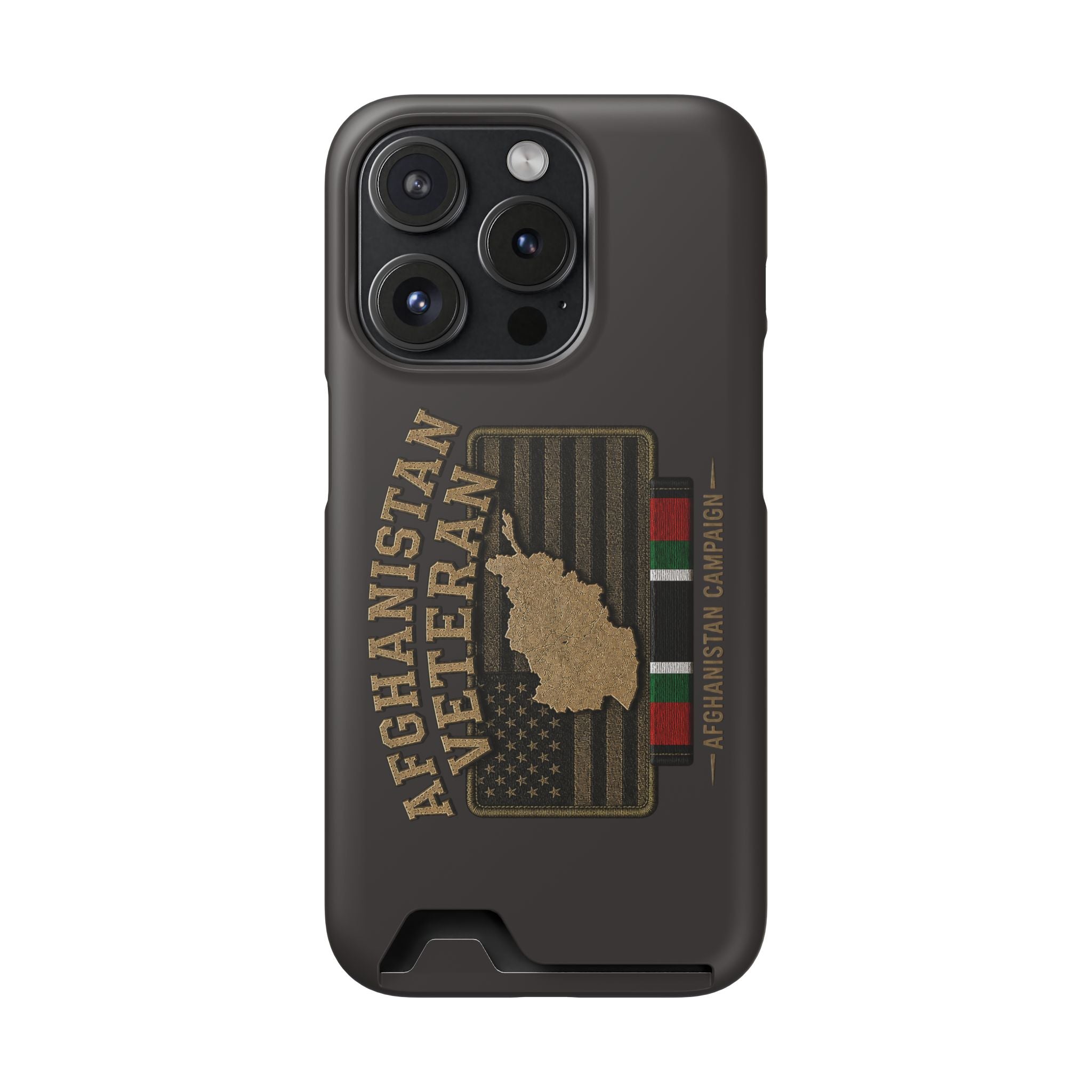 Afghanistan Veteran Phone Case with Card Holder — Military Tribute Wallet Case - iPhone 15 Pro (Matte) | Ironsight Syndicate