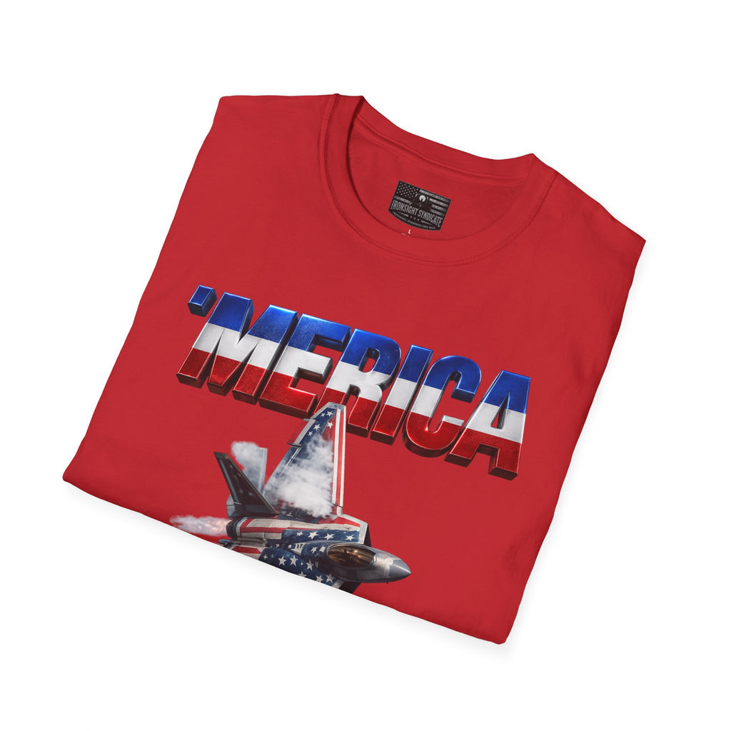 F22 Merica! Patriotic Ironsight Syndicate T-Shirt | Patriotic Military Graphic Tee for Veterans & Patriots, Adult (13 and up), unisex