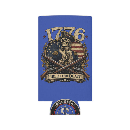 1776 Liberty or Death Patriotic Can Cooler | American Flag Skeleton Beer Koozie for Veterans & Patriots