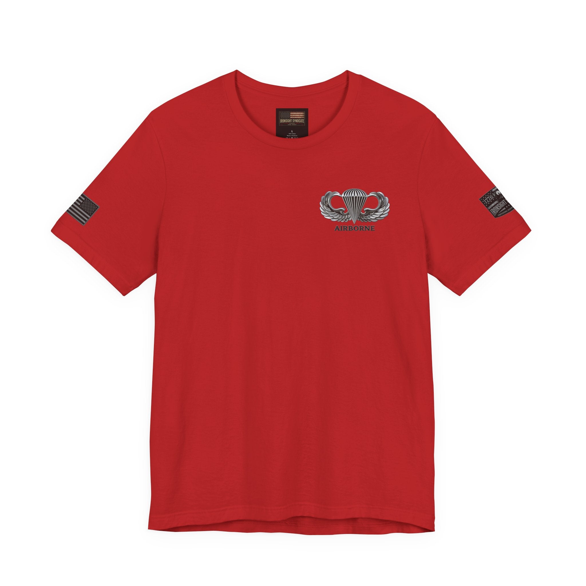 Airborne, Death From Above T - US Army Airborne Wings Veteran T-Shirt - S / Red | Ironsight Syndicate