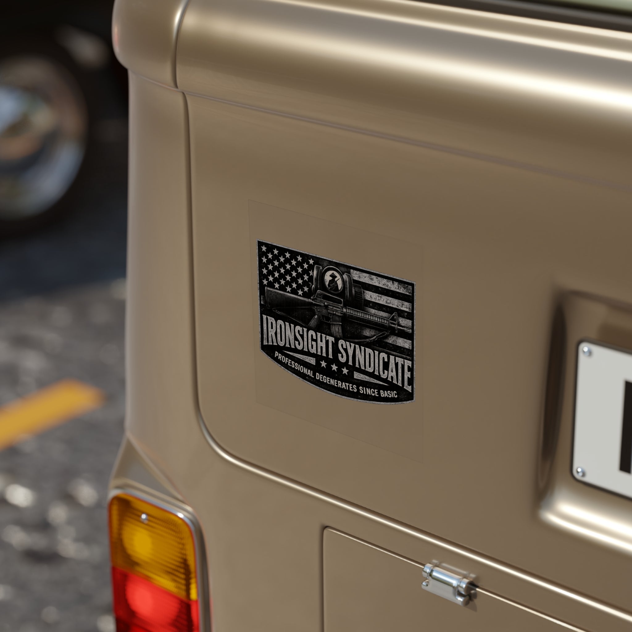 Lead Farmer Ironsight Syndicate Outdoor Sticker — Waterproof Transparent Square Decal