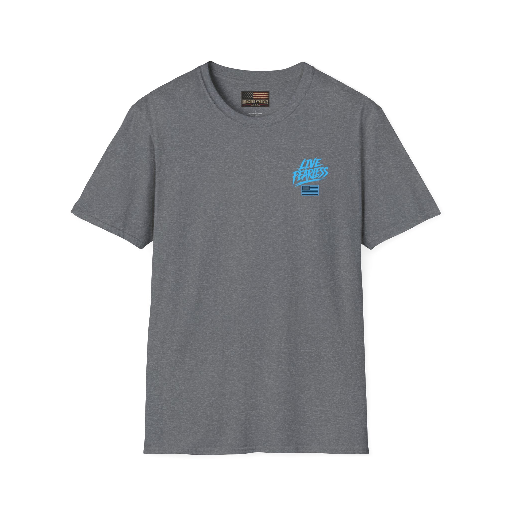 Live Fearless (Blue) Military-Inspired Graphic T-Shirt - Graphite Heather / S | Ironsight Syndicate