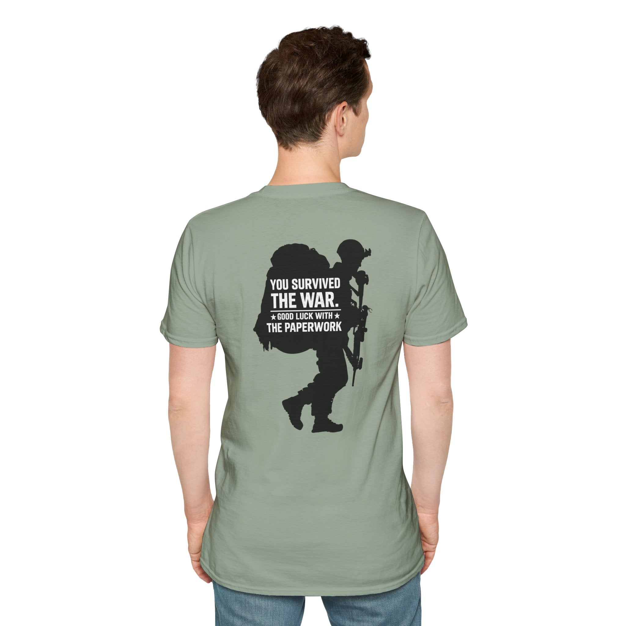 You Survived the War, Good Luck with the Paperwork T-Shirt (Black Graphic)