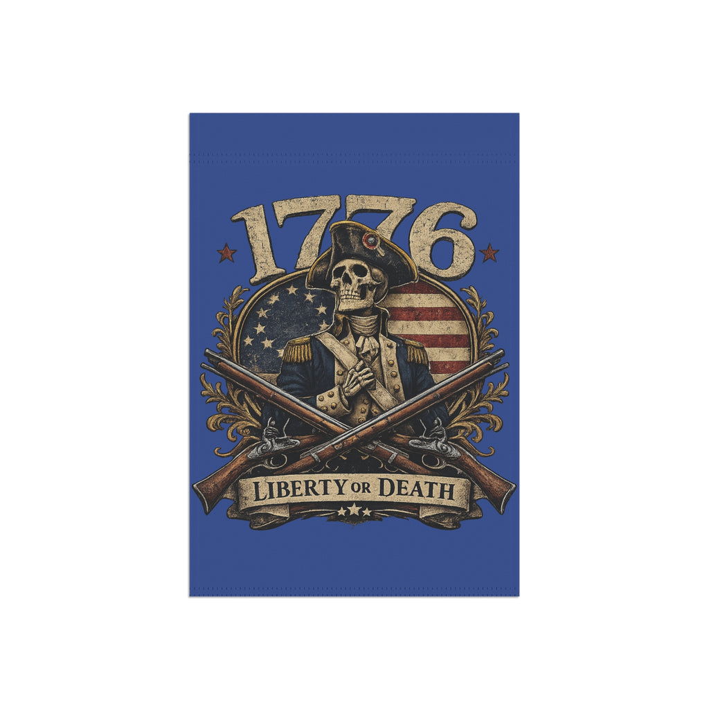 Skully Blue Patriotic 1776 Garden Flag – 'Liberty or Death' Eagle House Banner