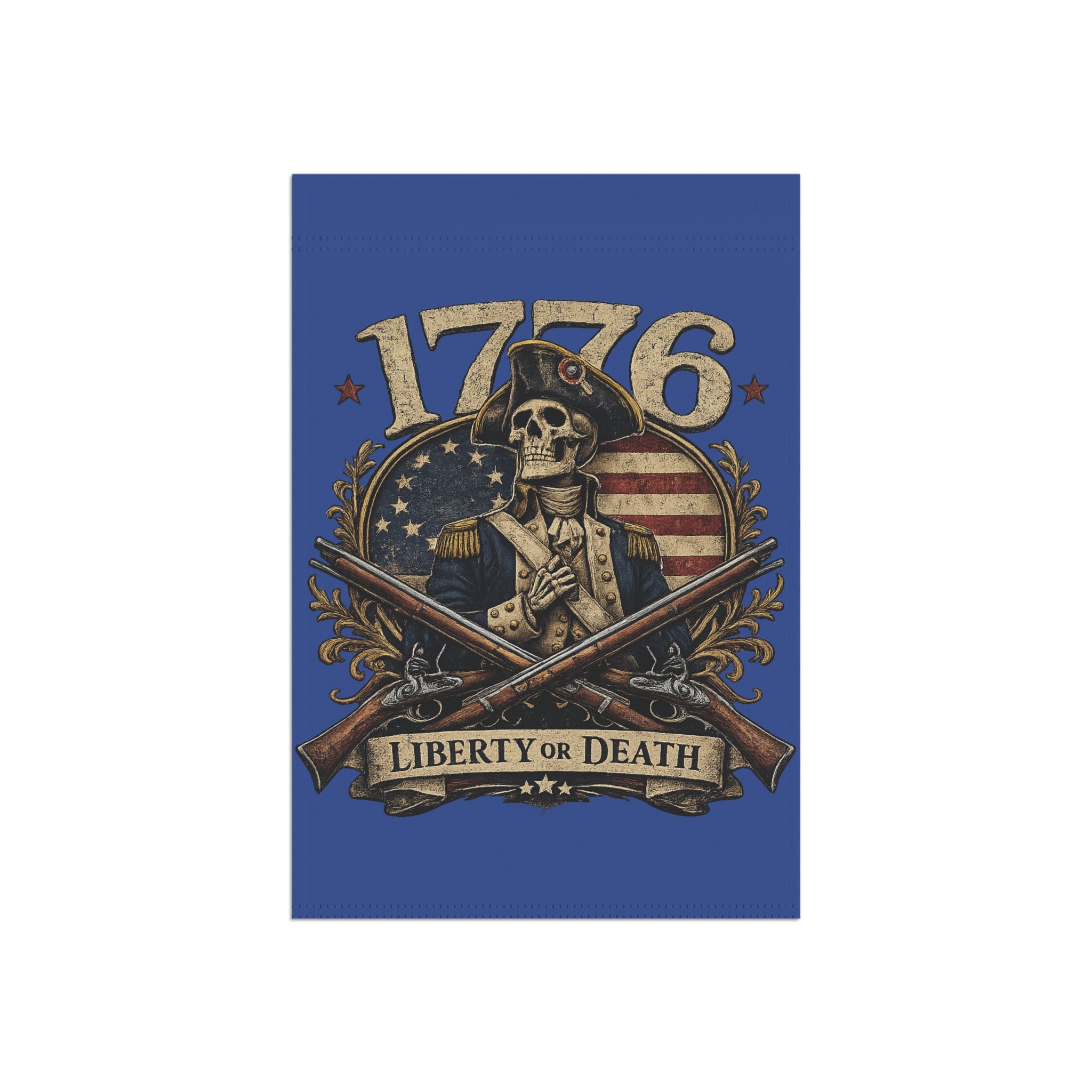 Skully Blue Patriotic 1776 Garden Flag – 'Liberty or Death' Eagle House Banner