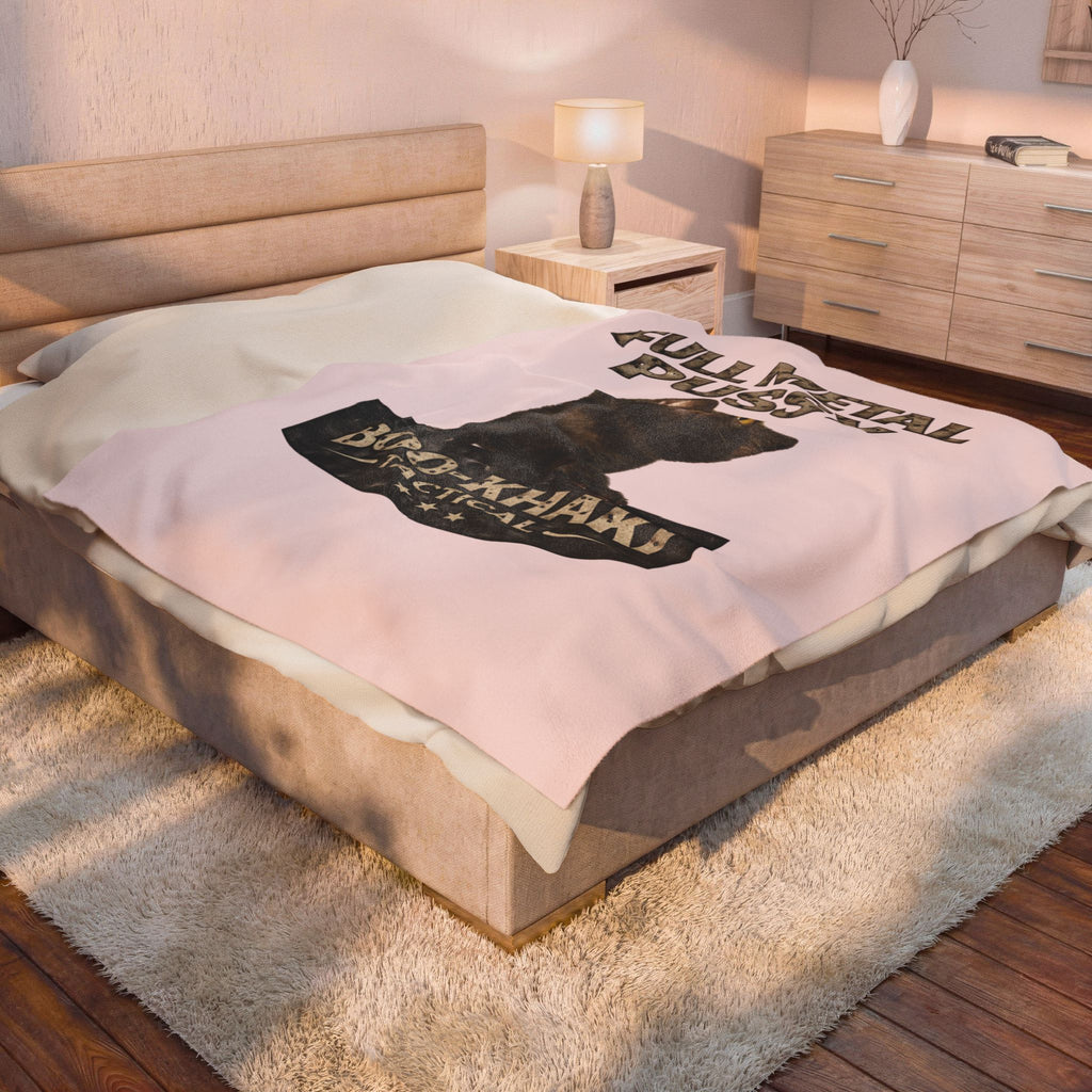 Velveteen Blanket – “Full Metal Pussy” (Cat) Boo-Khaki Tactical Dog Throw