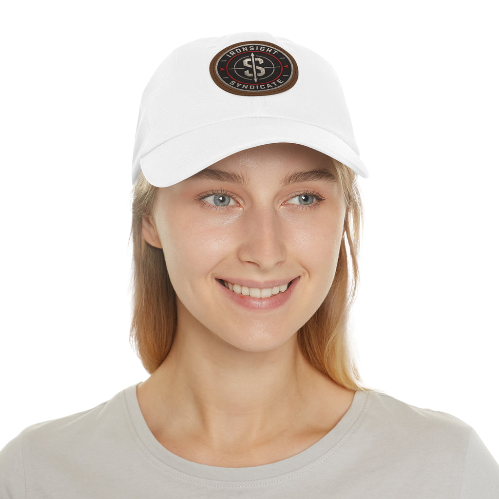 Embroidered Round Leather Patch Dad Hat – Ironsight Syndicate Logo