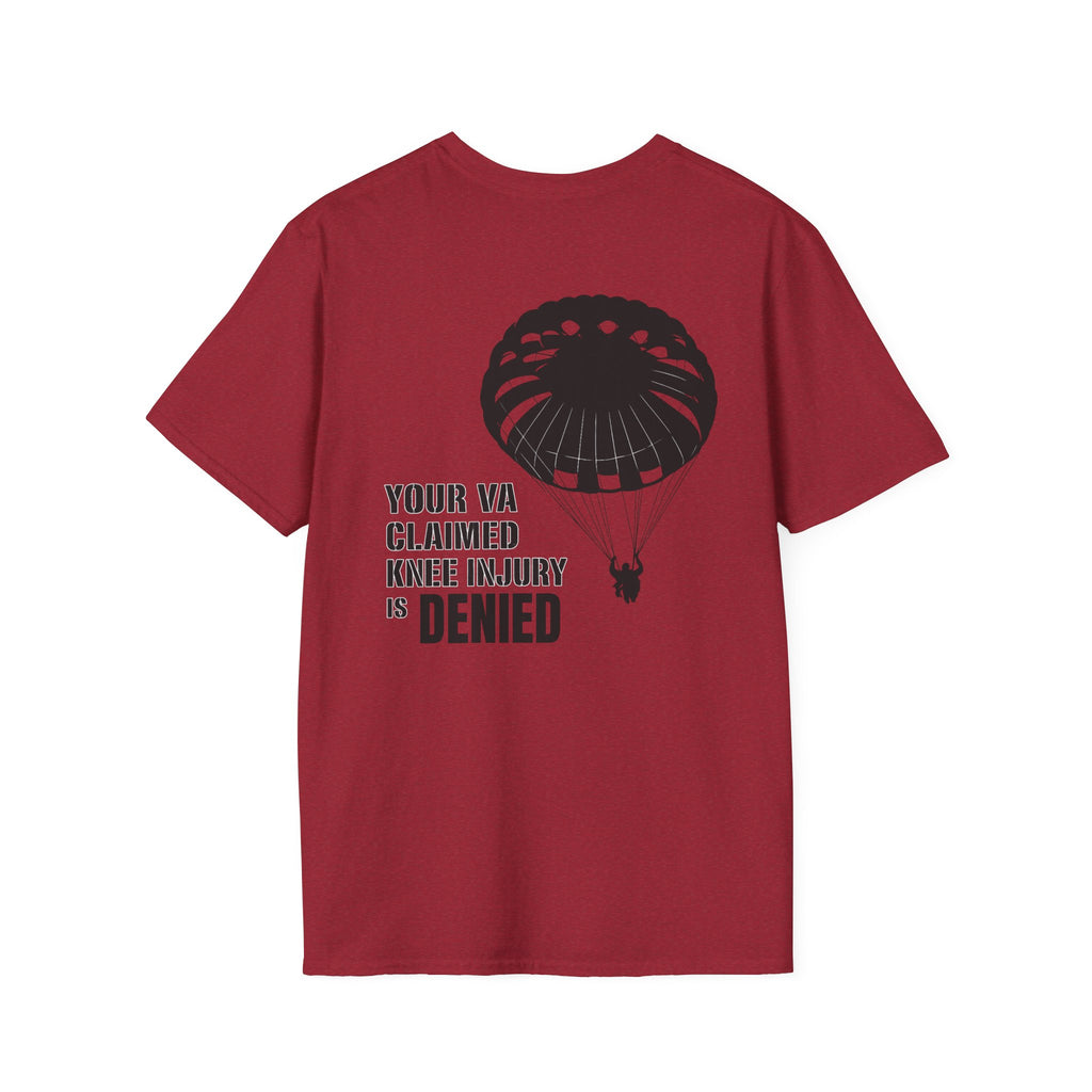 VA Knee Injury Claim Is Denied T-Shirt (Black Graphic) | Ironsight Syndicate