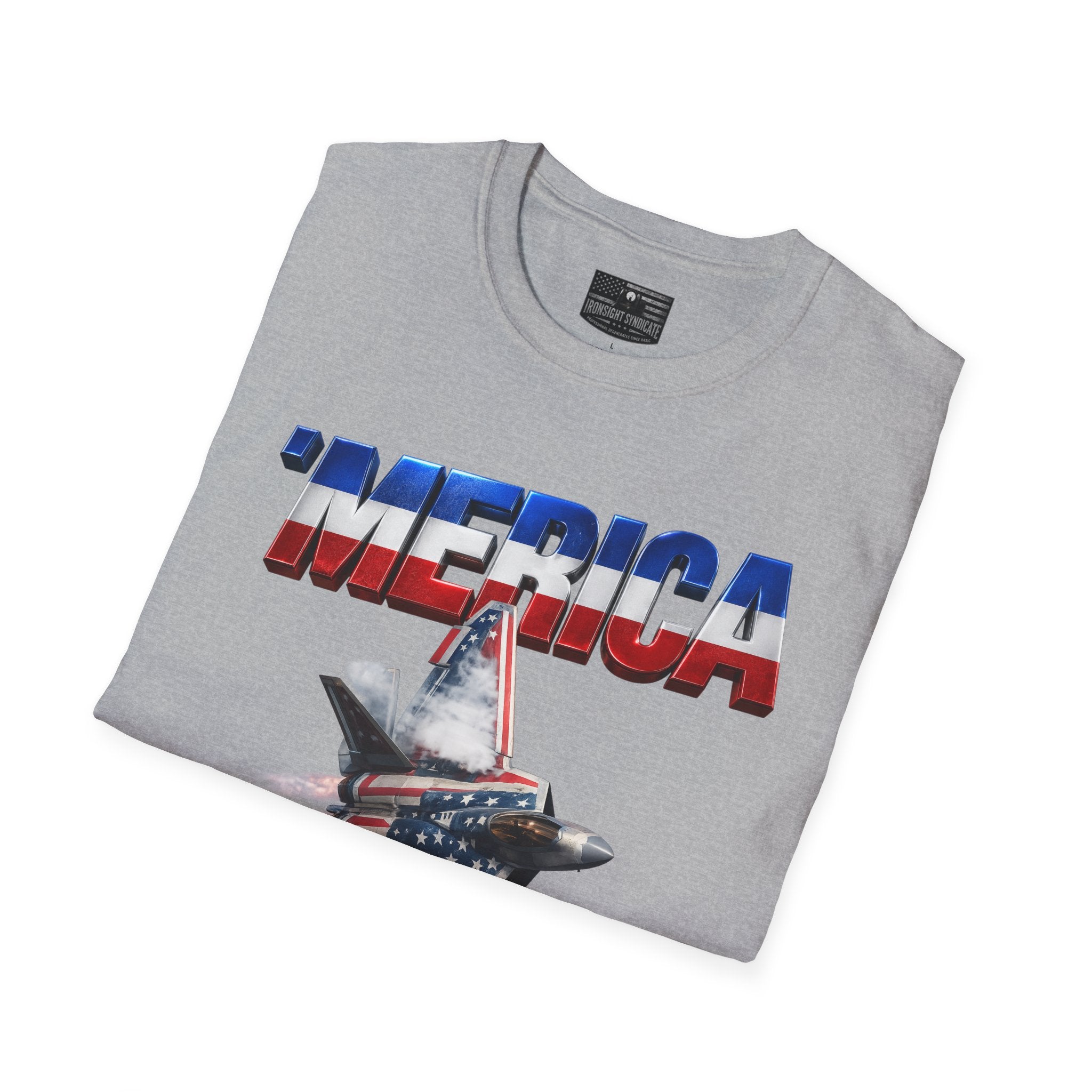 F22 Merica! Patriotic Ironsight Syndicate T-Shirt | Patriotic Military Graphic Tee for Veterans & Patriots, Adult (13 and up), unisex