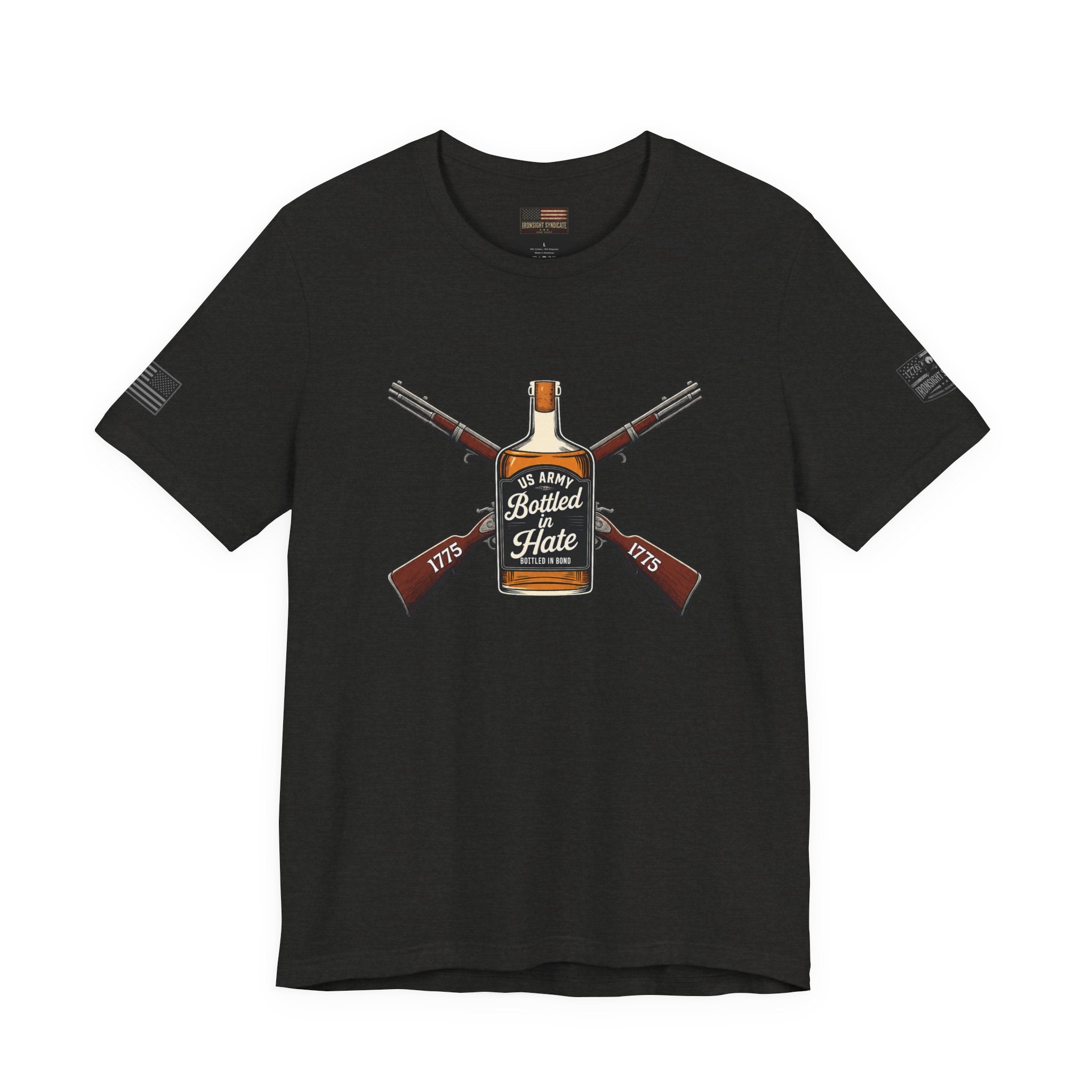 Bottled in Hate Army Whiskey T-Shirt - Black Heather | Ironsight Syndicate