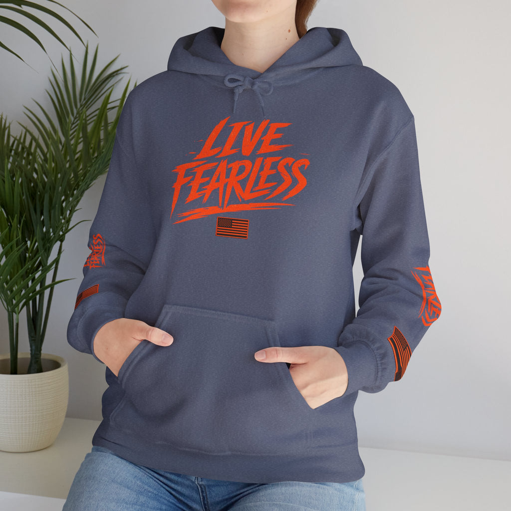 Live Fearless Hoodie (Orange)| Premium Heavy Weight-Military-Inspired Patriotic Hoodie | Ironsight Syndicate