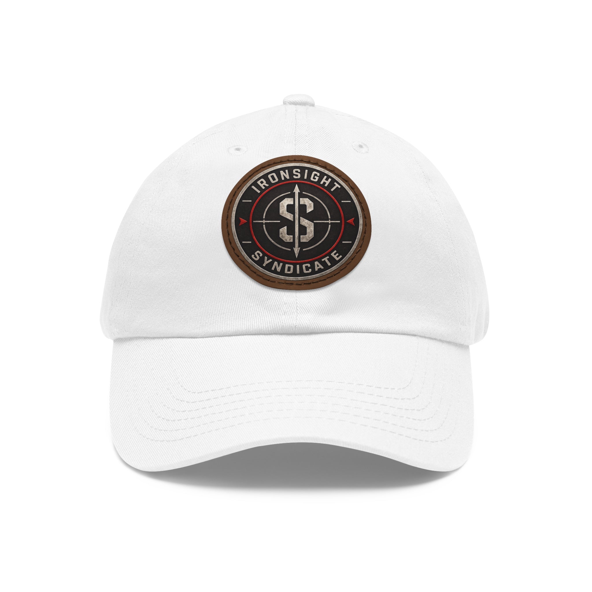 Embroidered Round Leather Patch Dad Hat – Ironsight Syndicate Logo