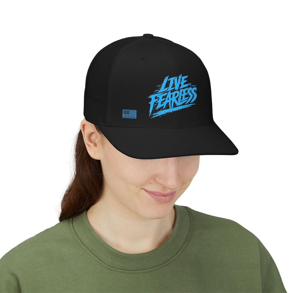 Live Fearless Blue Trucker Hat