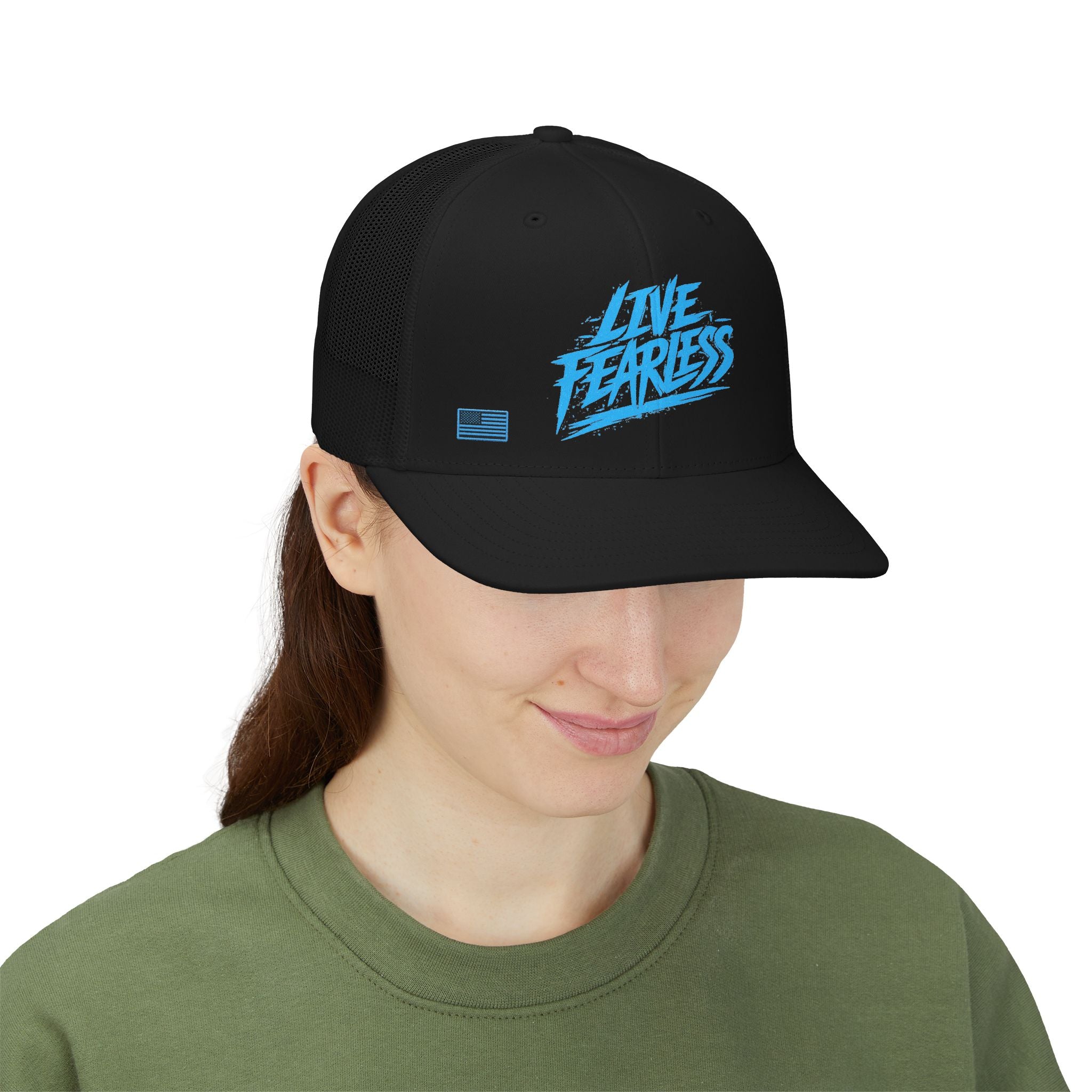 Live Fearless Blue Trucker Hat