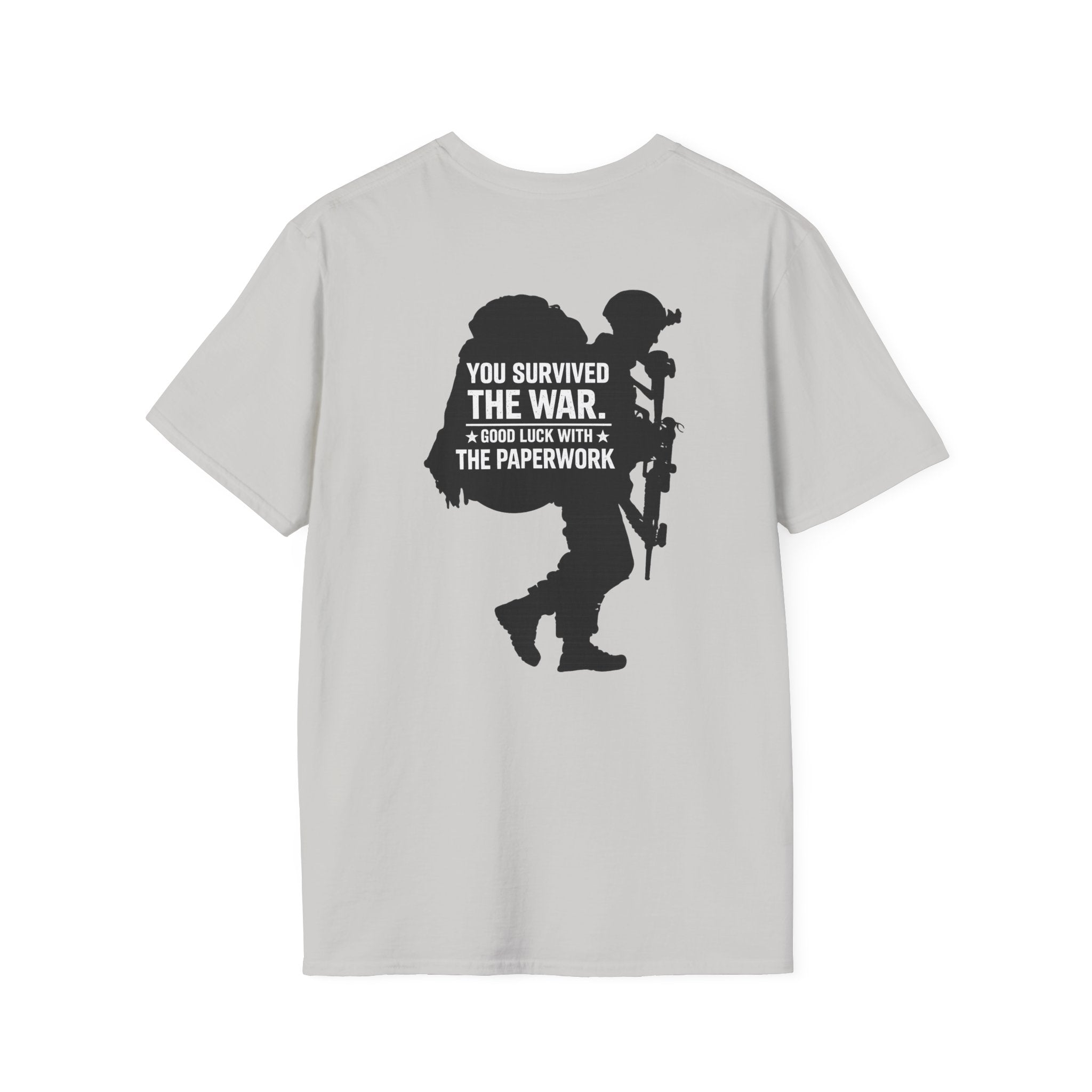 You Survived the War Good Luck With The Paperwork T-Shirt (Black Graphic) - Ice Grey