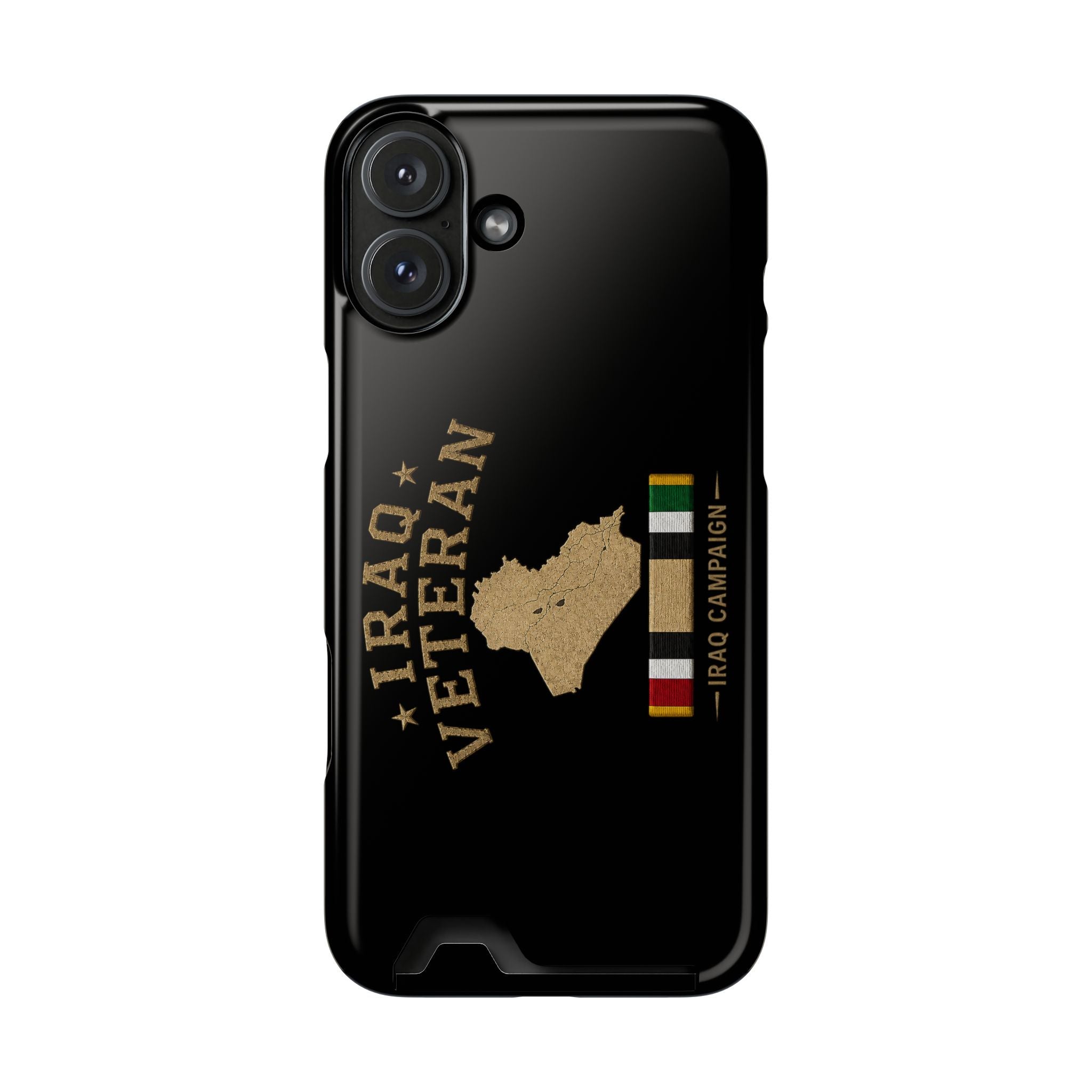 Iraq Veteran Phone Case with Card Holder — Iraq Campaign Service Ribbon - iPhone 16 Plus (Glossy) | Ironsight Syndicate