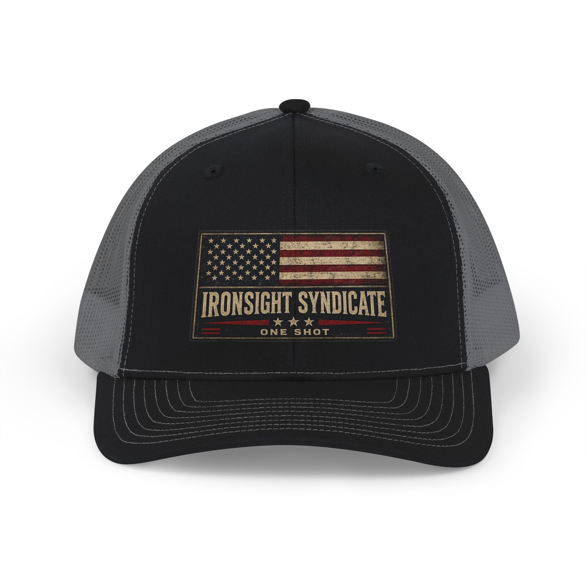 Trucker Cap — Ironsight Syndicate Vintage American Flag Snapback, Adult (13 and up), unisex, male, female