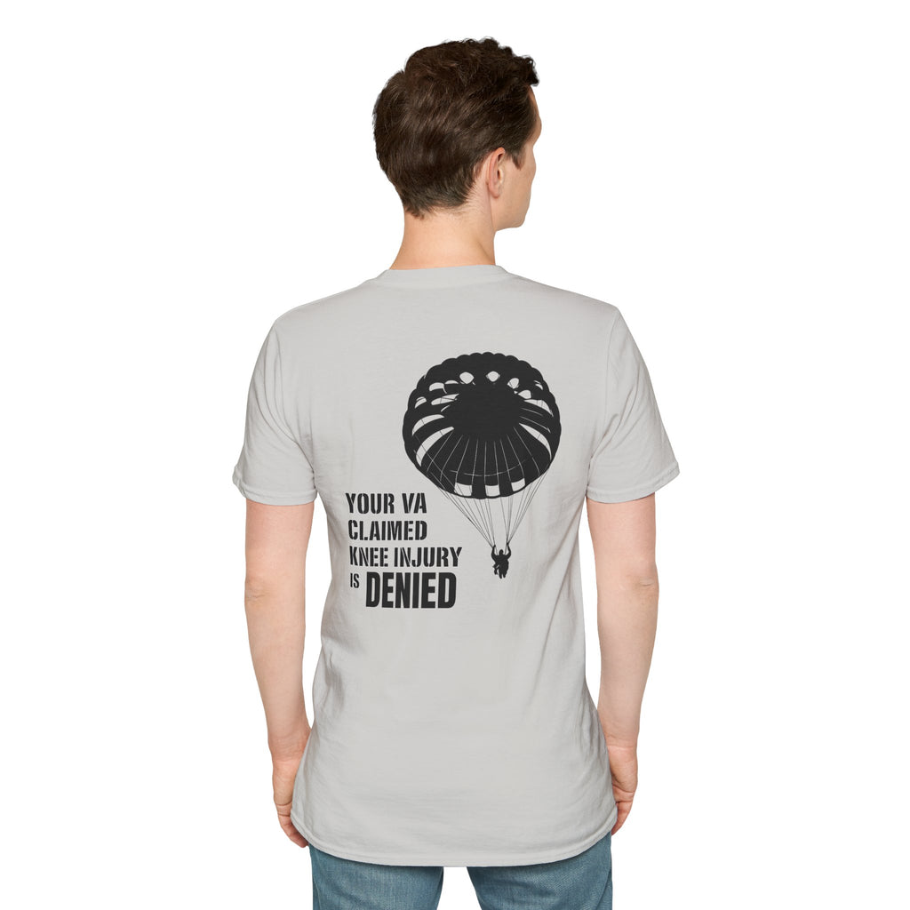 VA Knee Injury Claim Is Denied T-Shirt (Black Graphic) | Ironsight Syndicate