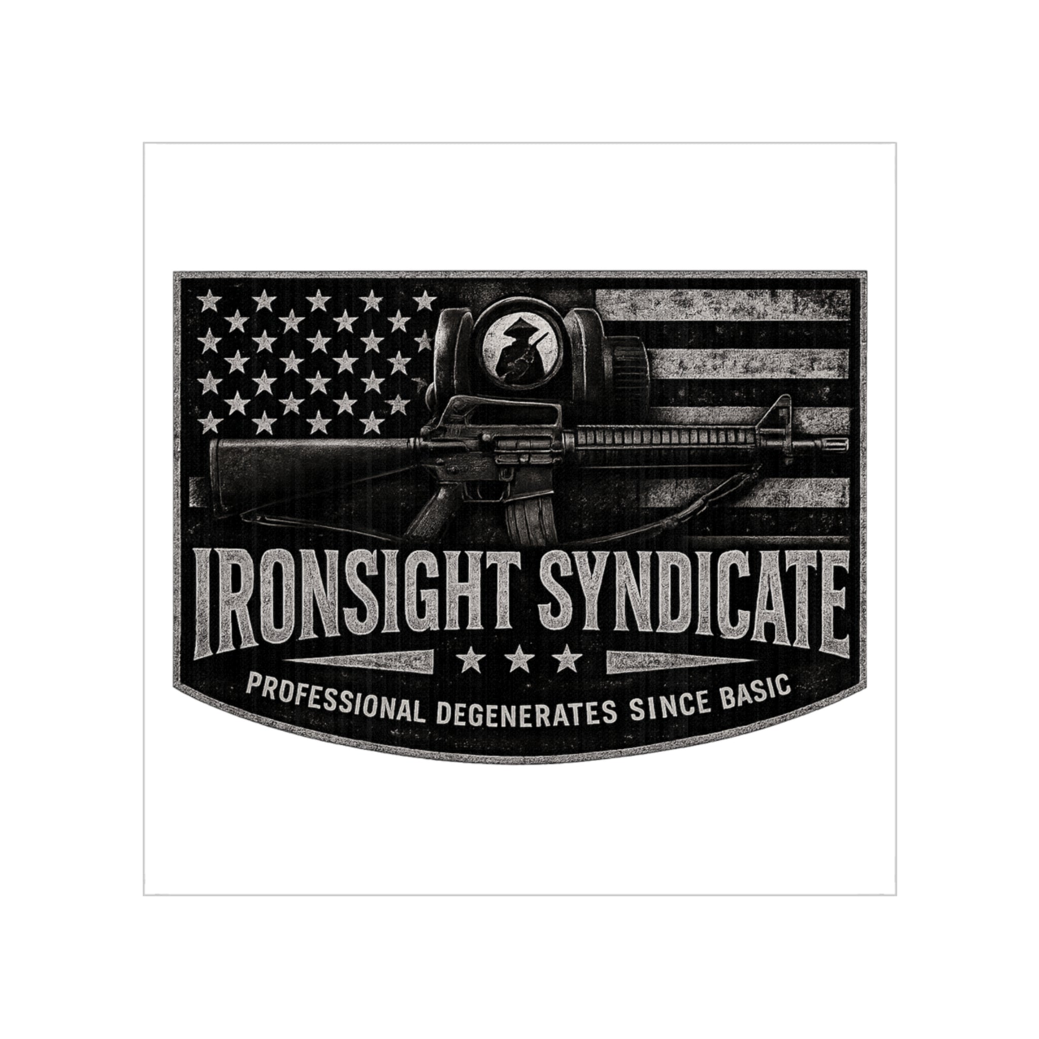 Lead Farmer Ironsight Syndicate Outdoor Sticker — Waterproof Transparent Square Decal