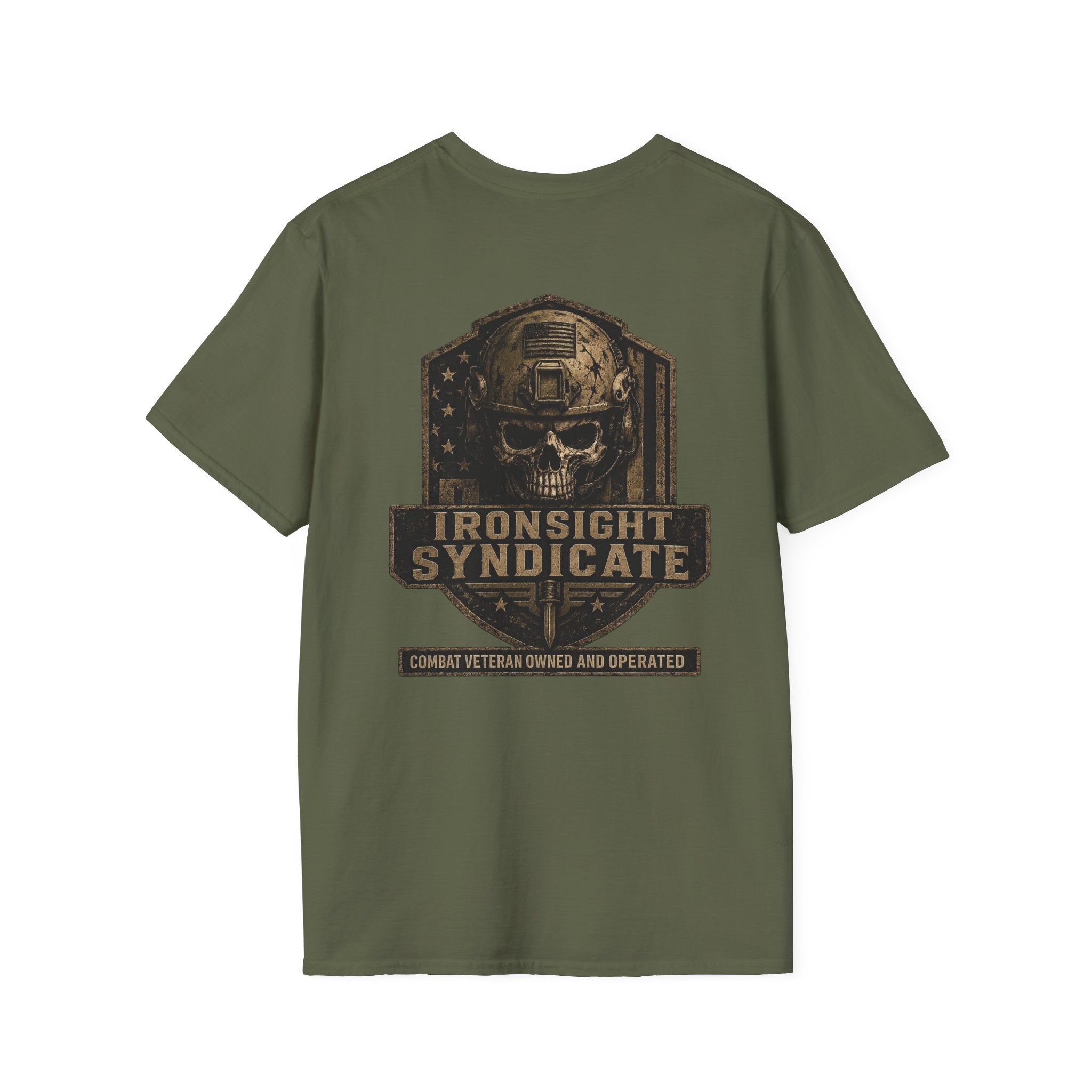 Ironsight Syndicate Tactical Skull T-Shirt | Patriotic Military Graphic Tee for Veterans & Patriots, Adult (13 and up), unisex