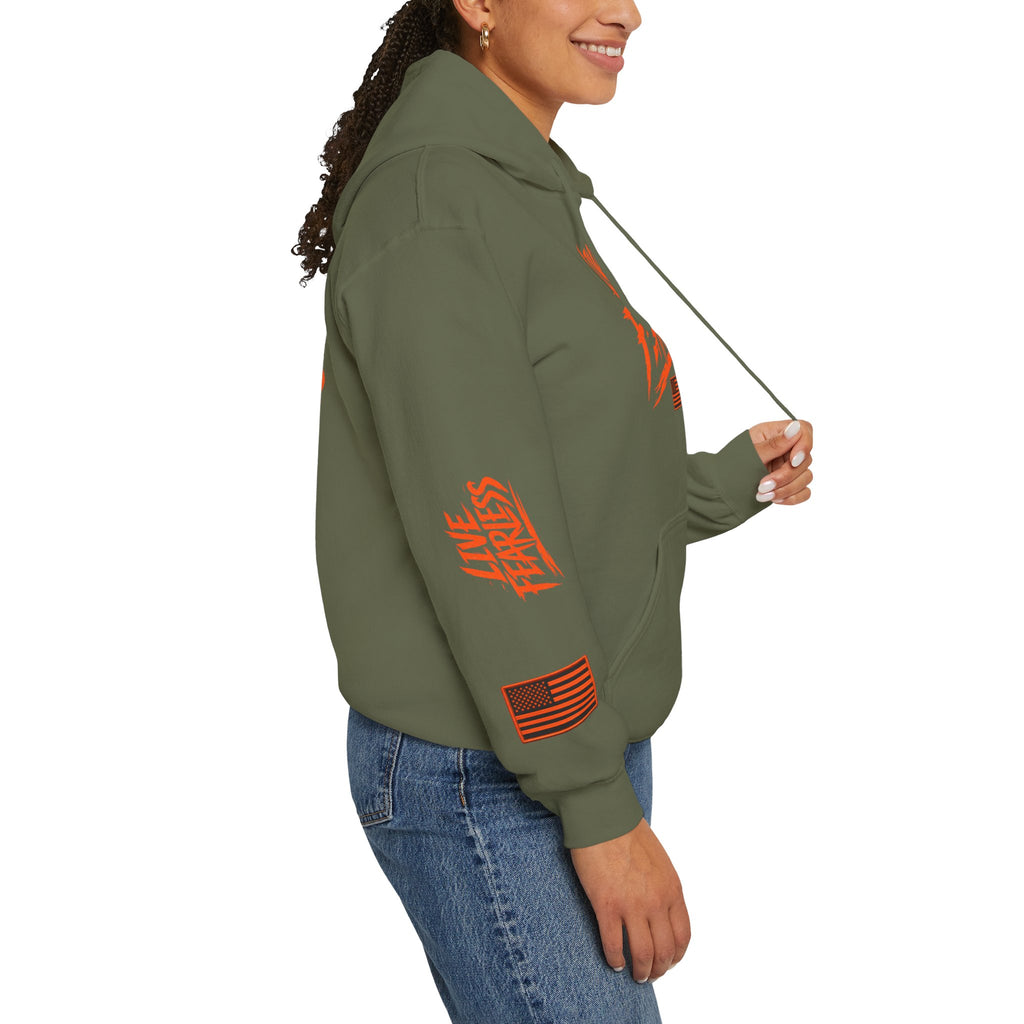 Live Fearless Hoodie (Orange)| Premium Heavy Weight-Military-Inspired Patriotic Hoodie | Ironsight Syndicate
